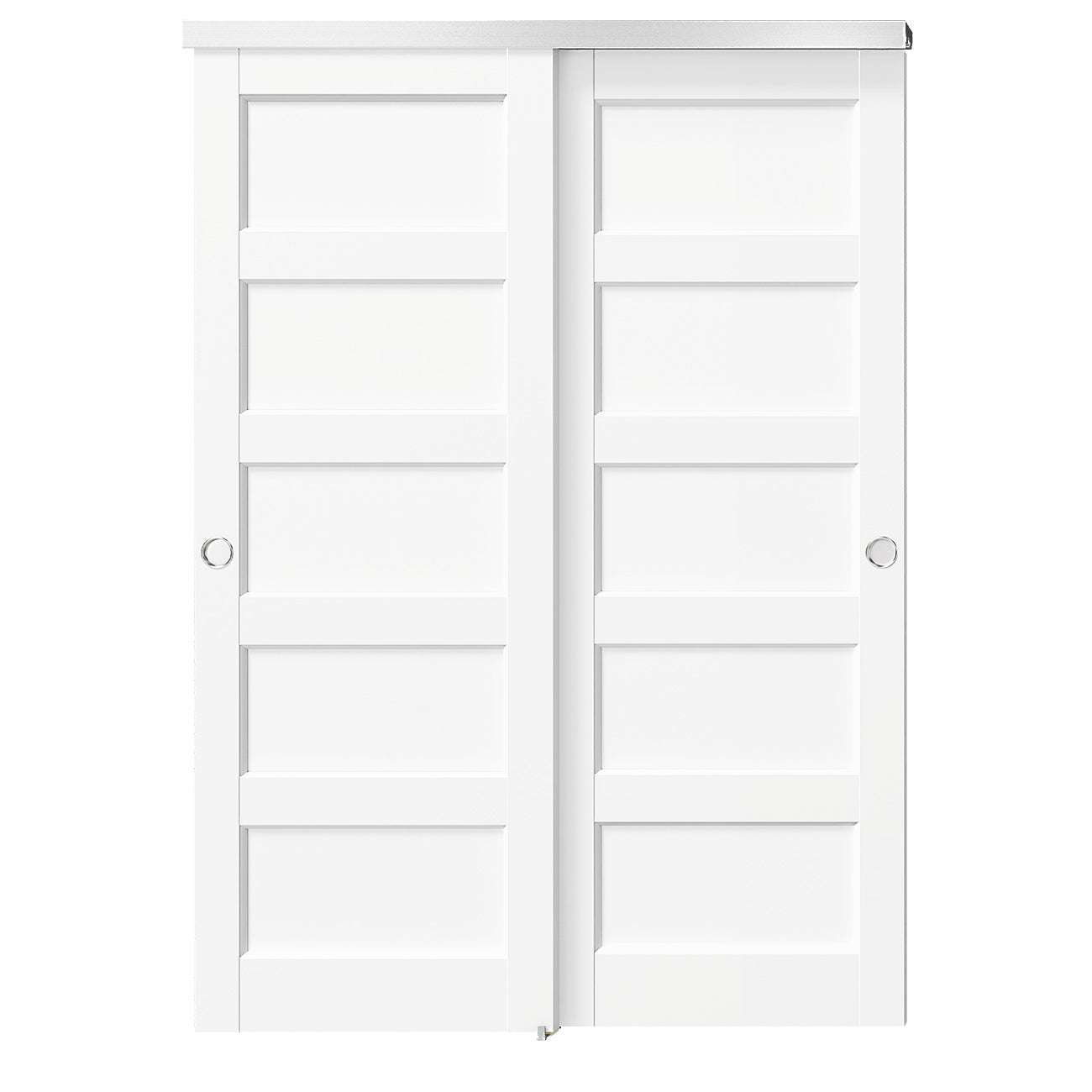 TENONER White MDF 5 Panel Bypass Door for Bedroom, Living Room,Laundry – DIY Painted, Easy Installation with Bypass Hardware Kits