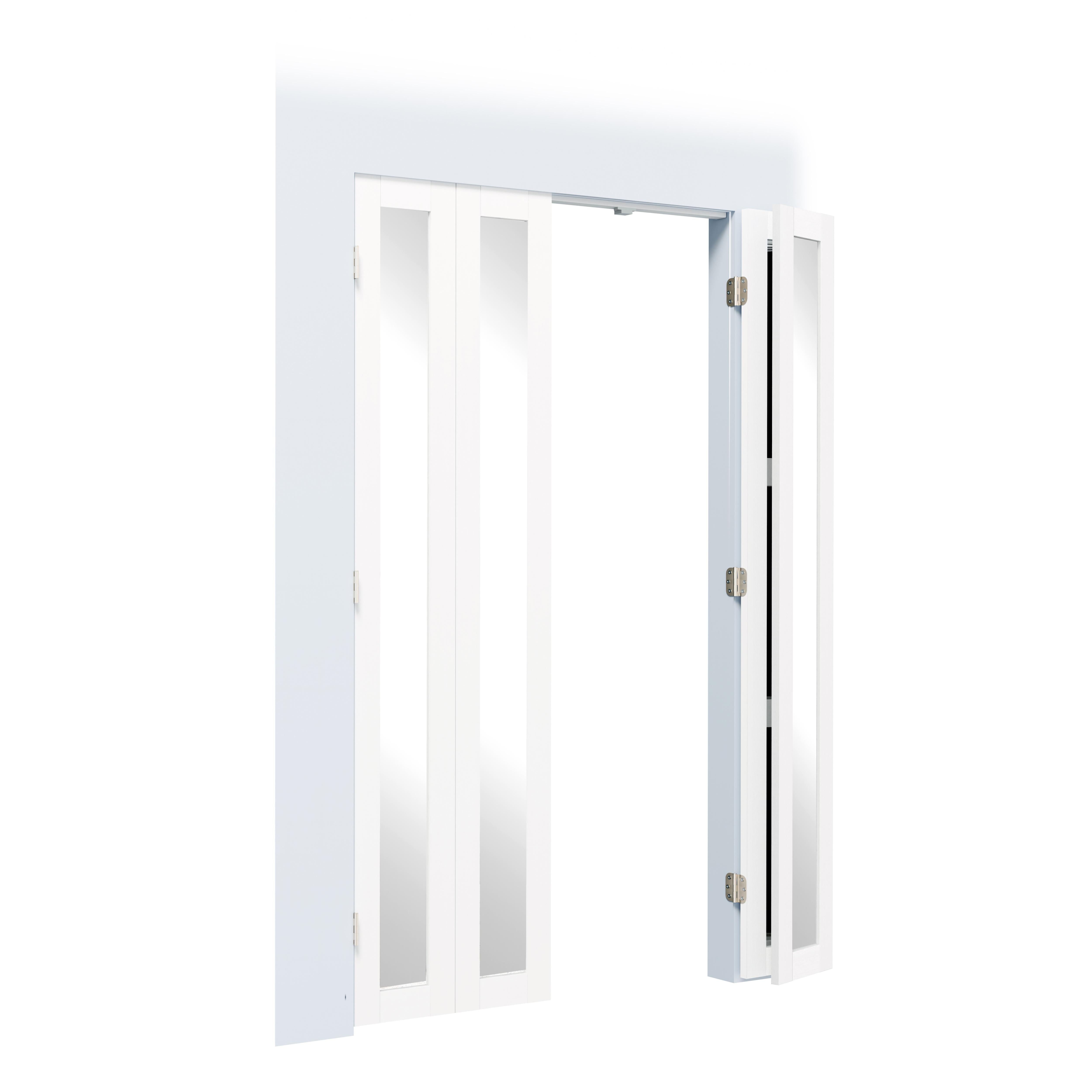 TENONER White MDF 1-Lite Mirror Glass 180-Bi-Fold Door for Closet, Laundry Room, Bathroom - Light Enhancing and Space-Saving with Hardware Kits