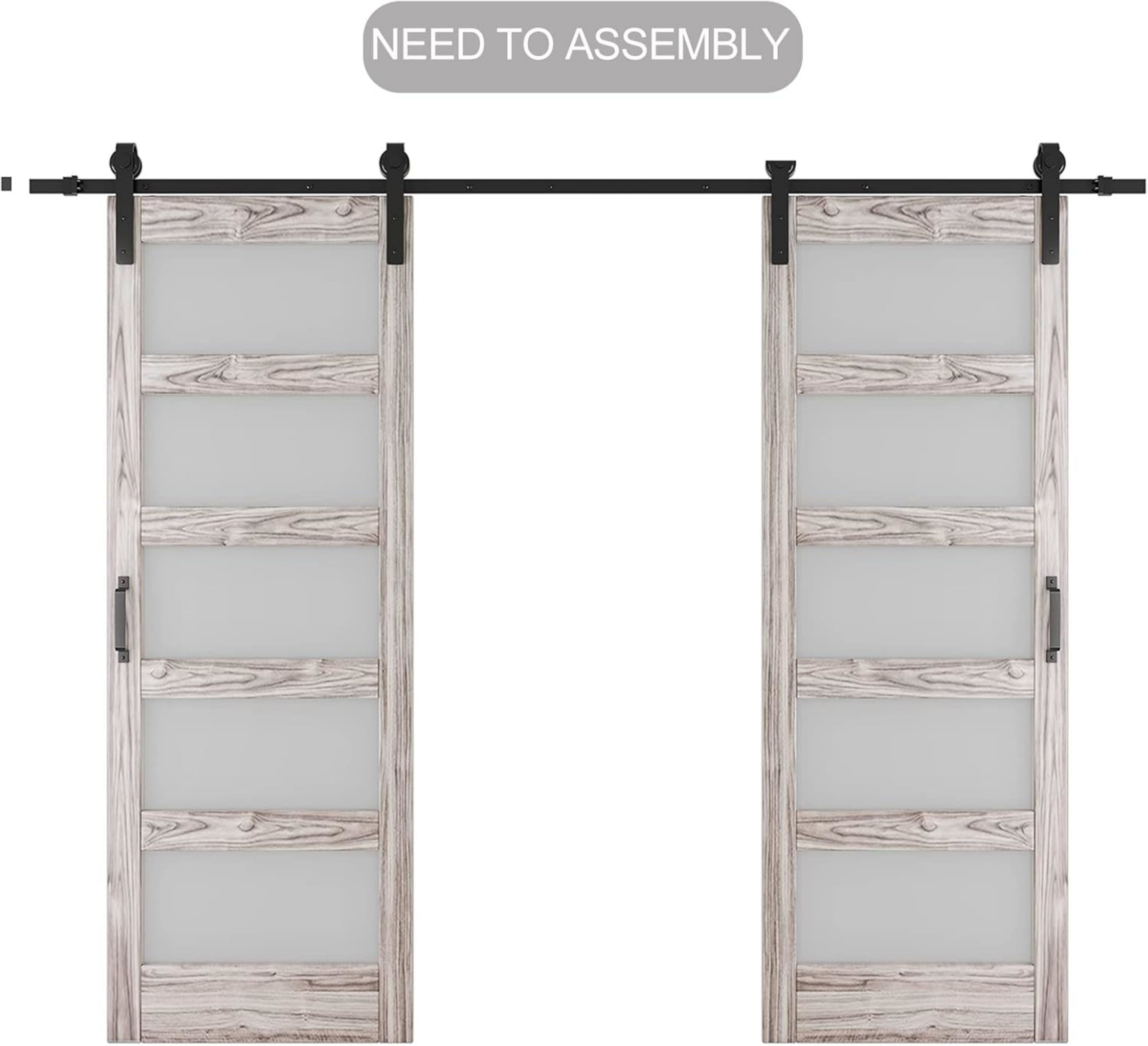 TENONER Grey MDF 5-Lite Tempered Glass Single/Double Sliding Barn Doors for Living Rooms, Bedrooms, Kitchen – Easy Installation, Privacy Protection with Barn Door Hardware Kits