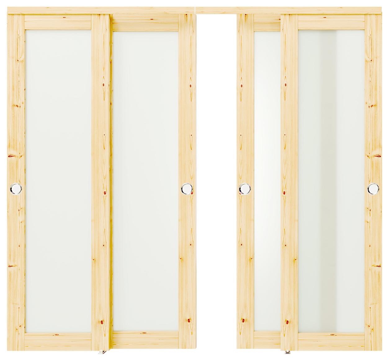 TENONER Pine Wood Color MDF 1-Lite Frosted Glass Single/Double Sliding Closet Door for Bedroom, Closet, and Living room - Easy Assembly, Privacy Enhancing with Hardware Track Kit & Floor Guide