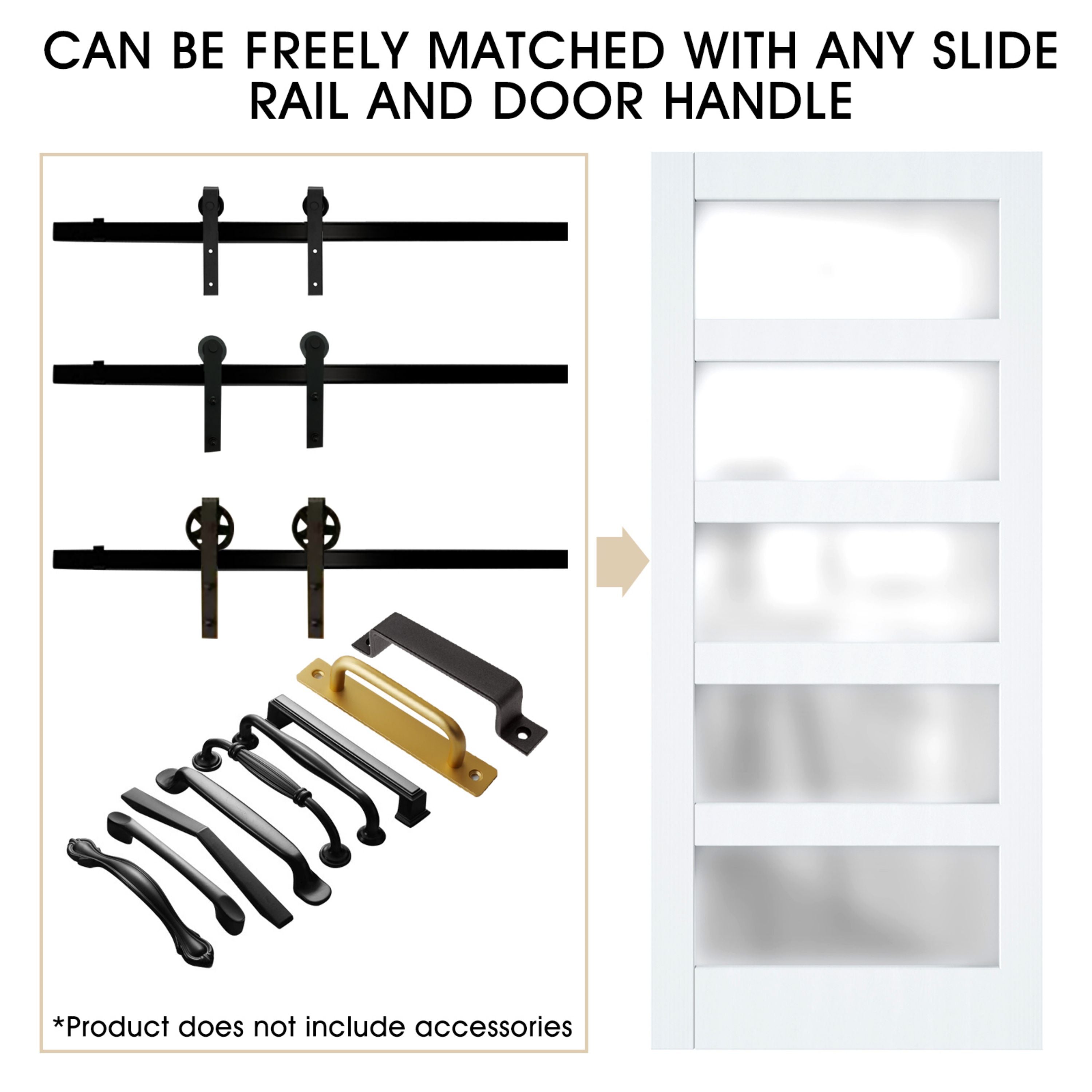 TENONER White MDF 5-Lite Frosted Glass Single/Double Sliding Barn Doors for Living Rooms, Bedrooms, or Kitchen – Easy Installation, Privacy Protection with Barn Door Hardware Kits