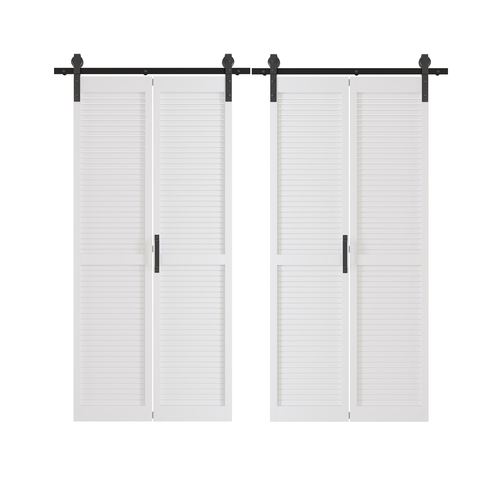 TENONER White MDF Louvered Bi-Fold Sliding Barn Door for Closet, Pantry, Laundry Room - Space-Saving and Smooth Operation with Hardware Kits