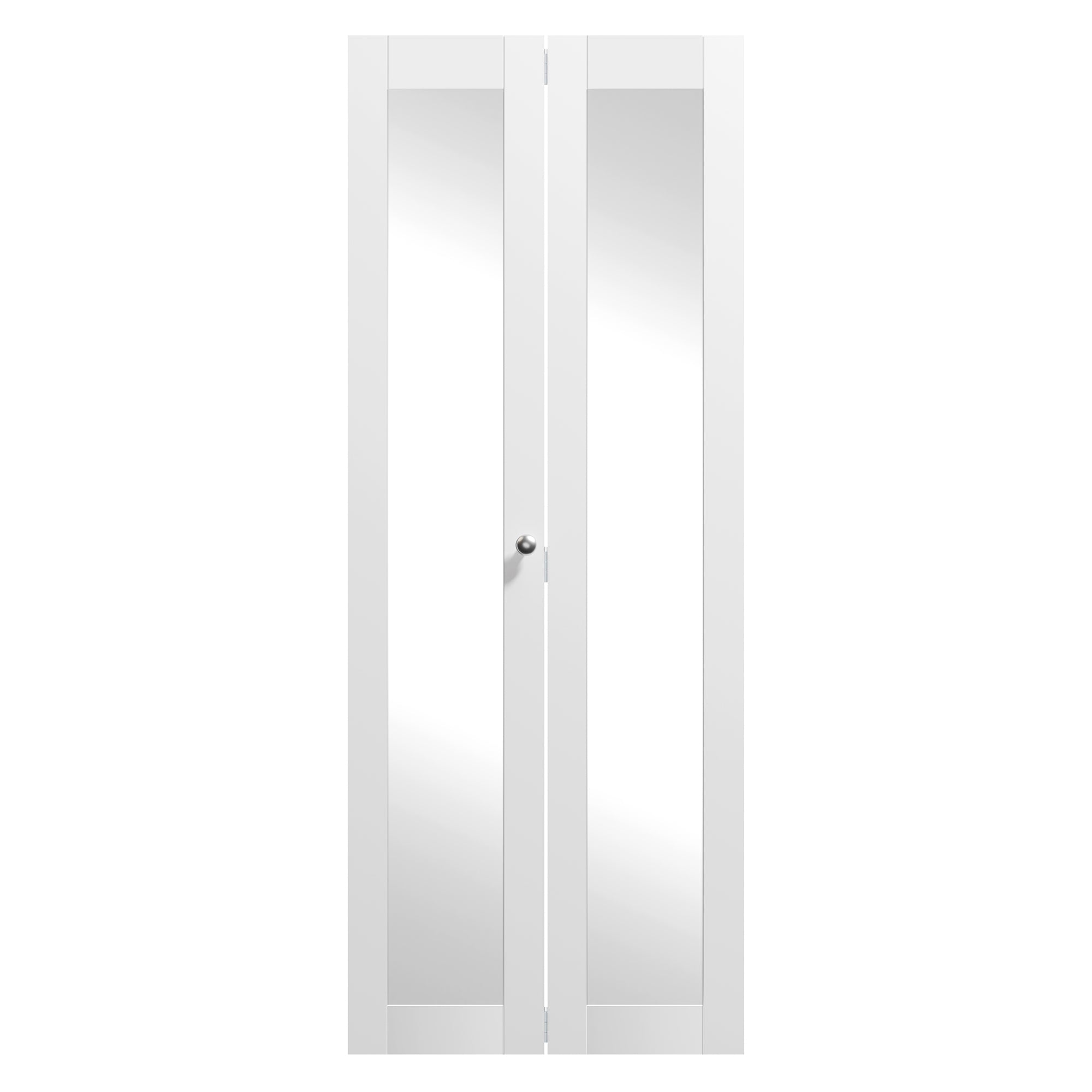 TENONER White MDF 1-Lite Mirrored Glass Bi-Fold Interior Door for Closet, Bedroom, Laundry Room - Brightening Effect, Perfect for Dressing Design with Hardware Kits