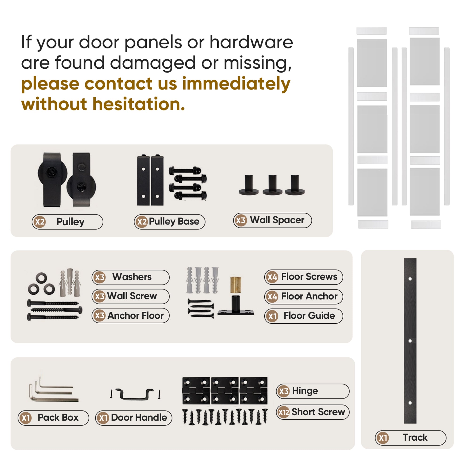TENONER White MDF K-Shaped Bi-Fold Sliding Barn Door for Closet, Pantry, Laundry Room - Space-Saving and Smooth Operation with Hardware Kits