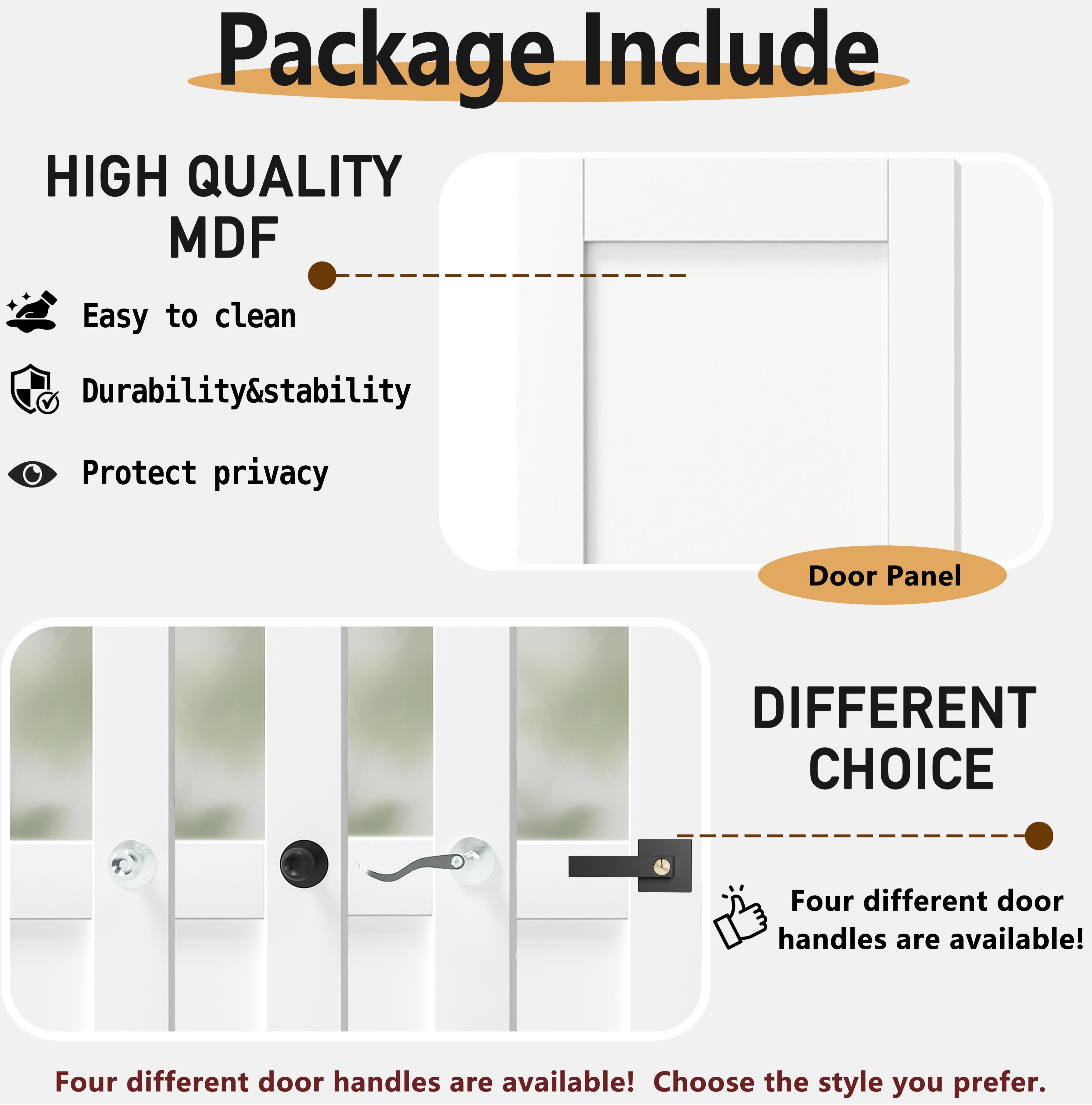 TENONER Black MDF 3-Lite Clear Glass Interior Door Slab for Living Room, Bedroom, Hallway – Durable, Easy to Install, with Handle