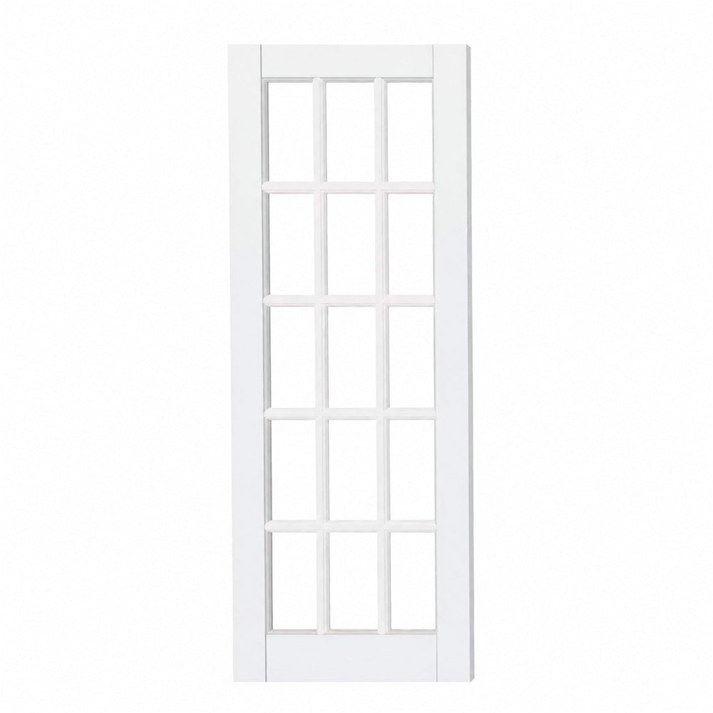 TENONER White Primed Finished Solid Core 15-Lite Clear Glass Slab / Prehung Interior Door