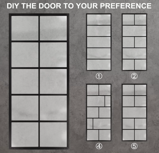 TENONER Black MDF 10-Lite Frosted Glass and Metal Sliding Barn Doors for Living Rooms, Bedrooms, Kitchen – Easy Installation, DIY with Barn Door Hardware Kits