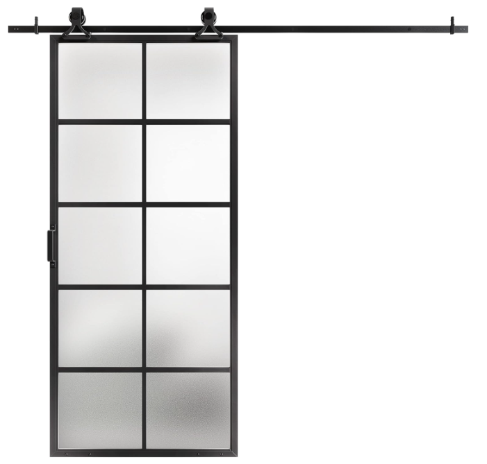 TENONER Black MDF 10-Lite Frosted Glass and Metal Sliding Barn Doors for Living Rooms, Bedrooms, Kitchen – Easy Installation, DIY with Barn Door Hardware Kits