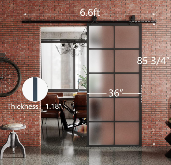 TENONER Black MDF 10-Lite Frosted Glass and Metal Sliding Barn Doors for Living Rooms, Bedrooms, Kitchen – Easy Installation, DIY with Barn Door Hardware Kits