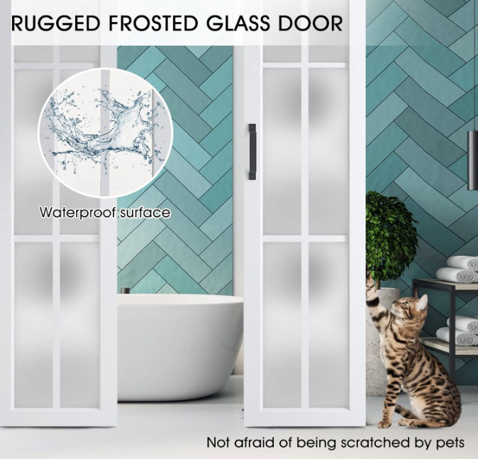 TENONER White MDF 6-Lite Frosted Glass Sliding Barn Doors for Living Rooms, Bedrooms, Kitchen – Easy Installation, Privacy Protection with Barn Door Hardware Kits