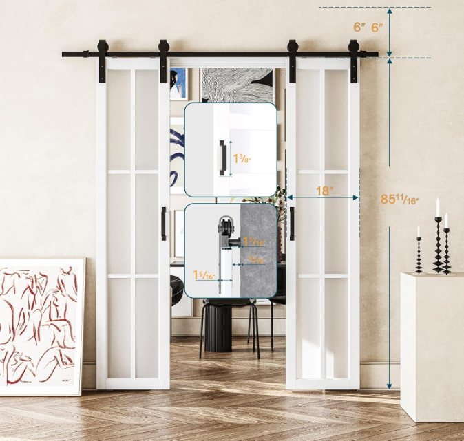 TENONER White MDF 6-Lite Frosted Glass Sliding Barn Doors for Living Rooms, Bedrooms, Kitchen – Easy Installation, Privacy Protection with Barn Door Hardware Kits