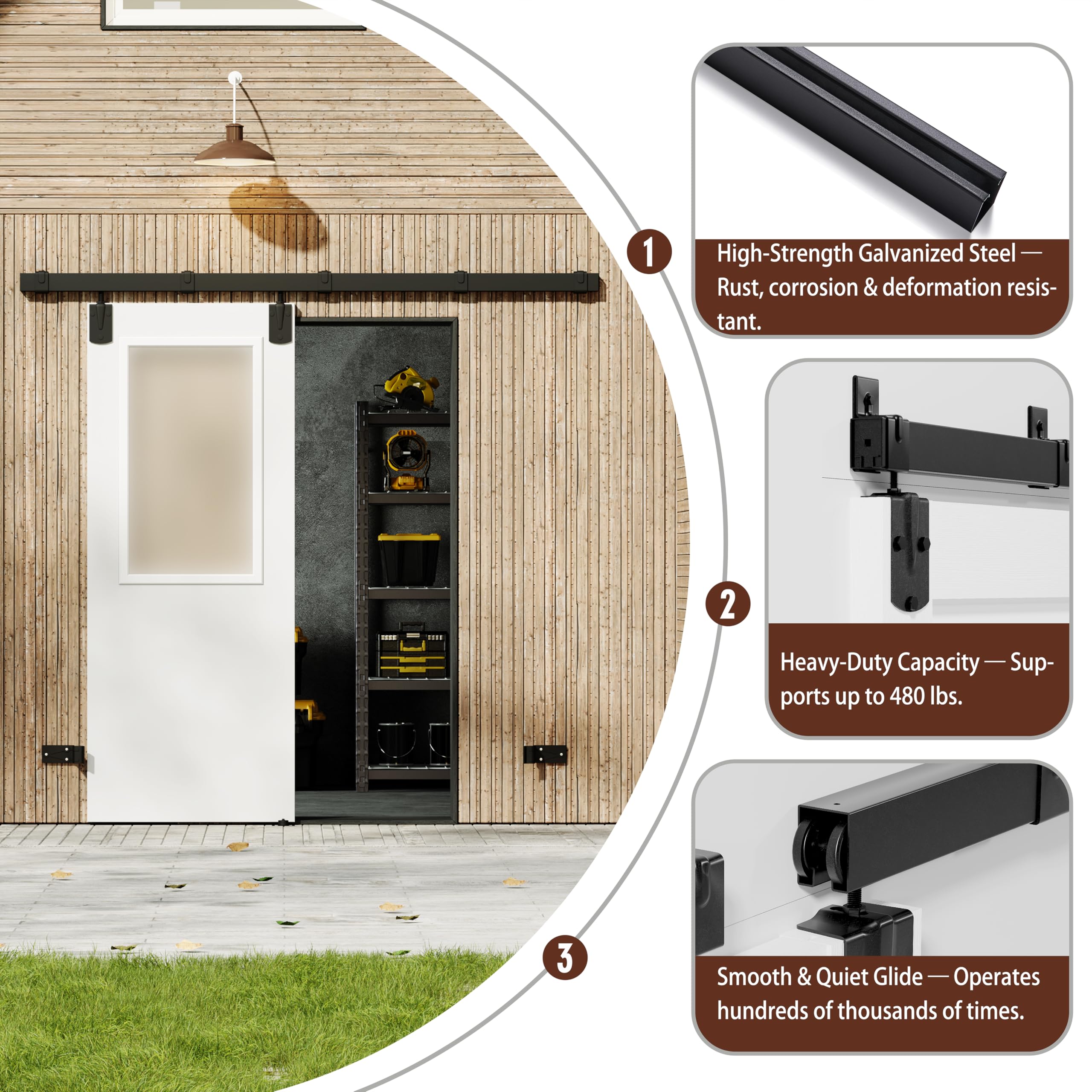 TENONER Black Exterior Barn Door Hardware Kit for Indoor and Exterior Doors