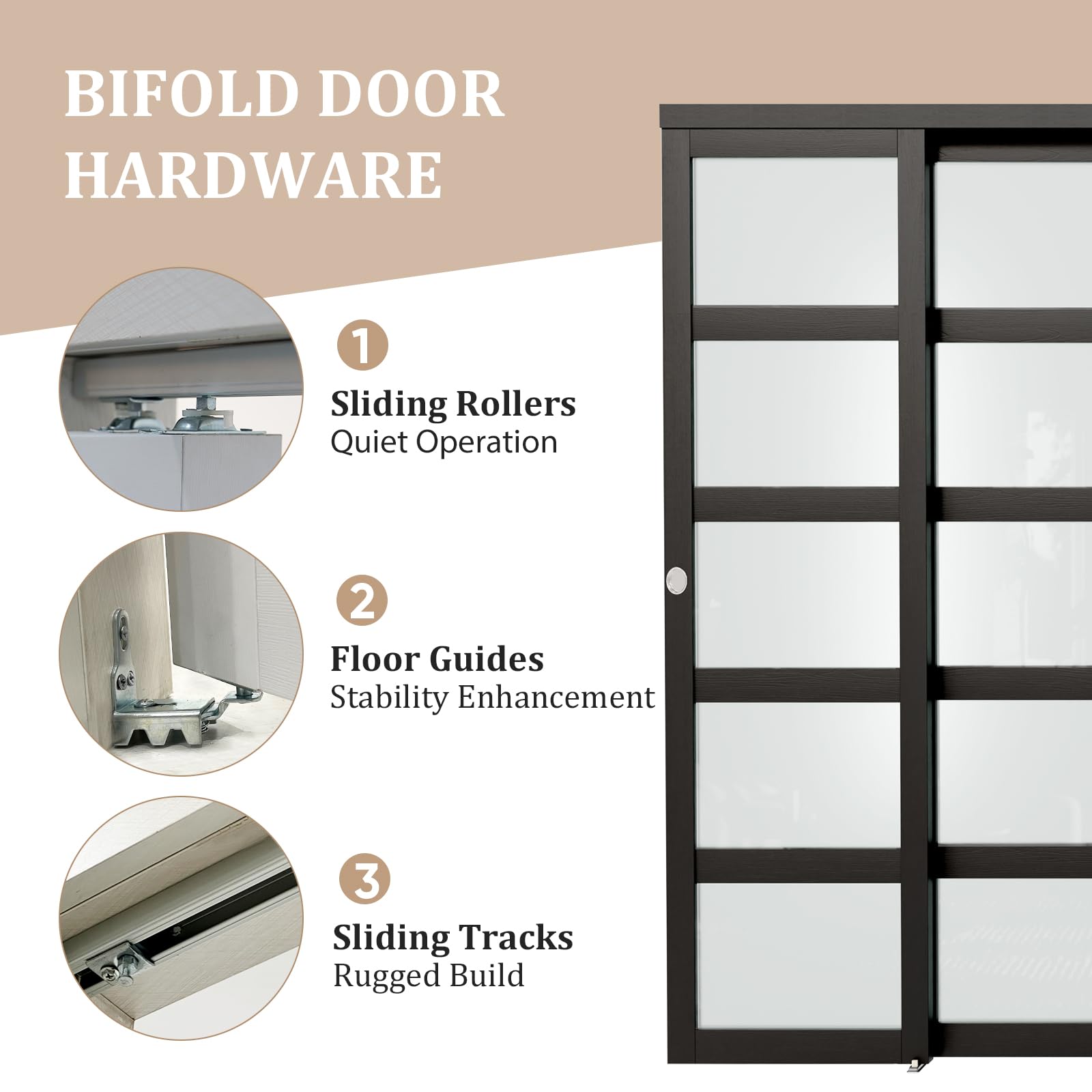 TENONER Black MDF 5-Lite Frosted Glass Closet Doors with Hardware Kit
