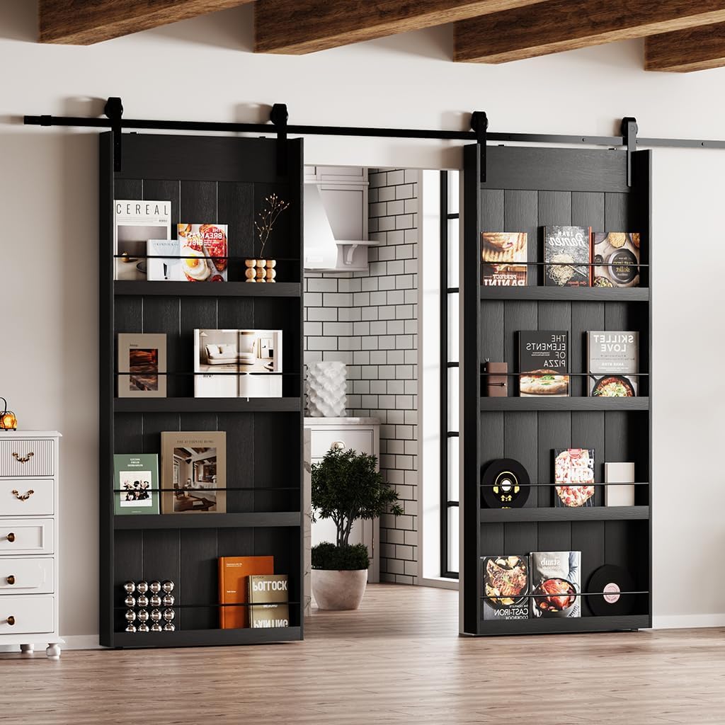 TENONER Black Solid Core MDF Bookshelf Sliding Barn Door for Living Rooms, Bedrooms, Closet