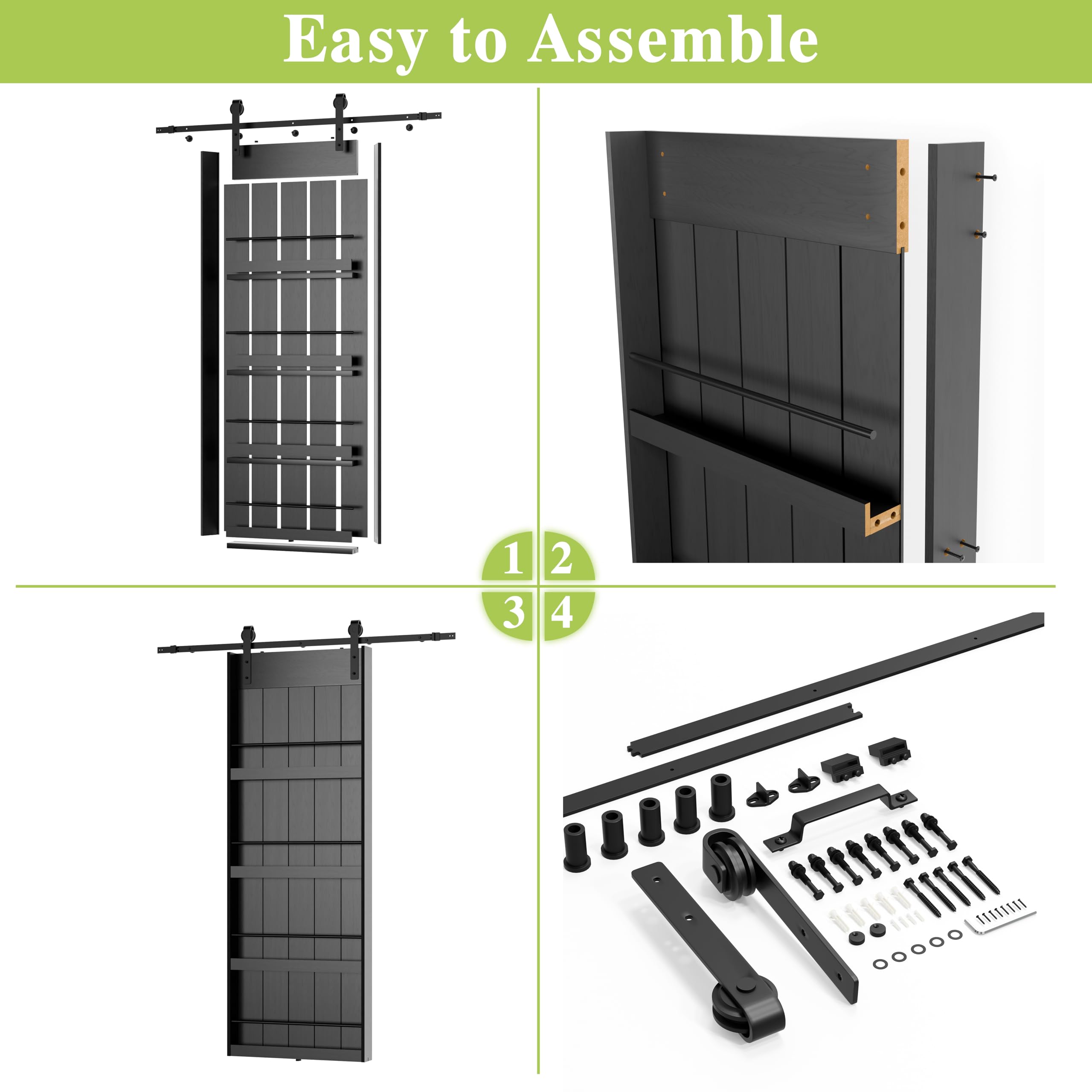 TENONER Black Solid Core MDF Bookshelf Sliding Barn Door for Living Rooms, Bedrooms, Closet