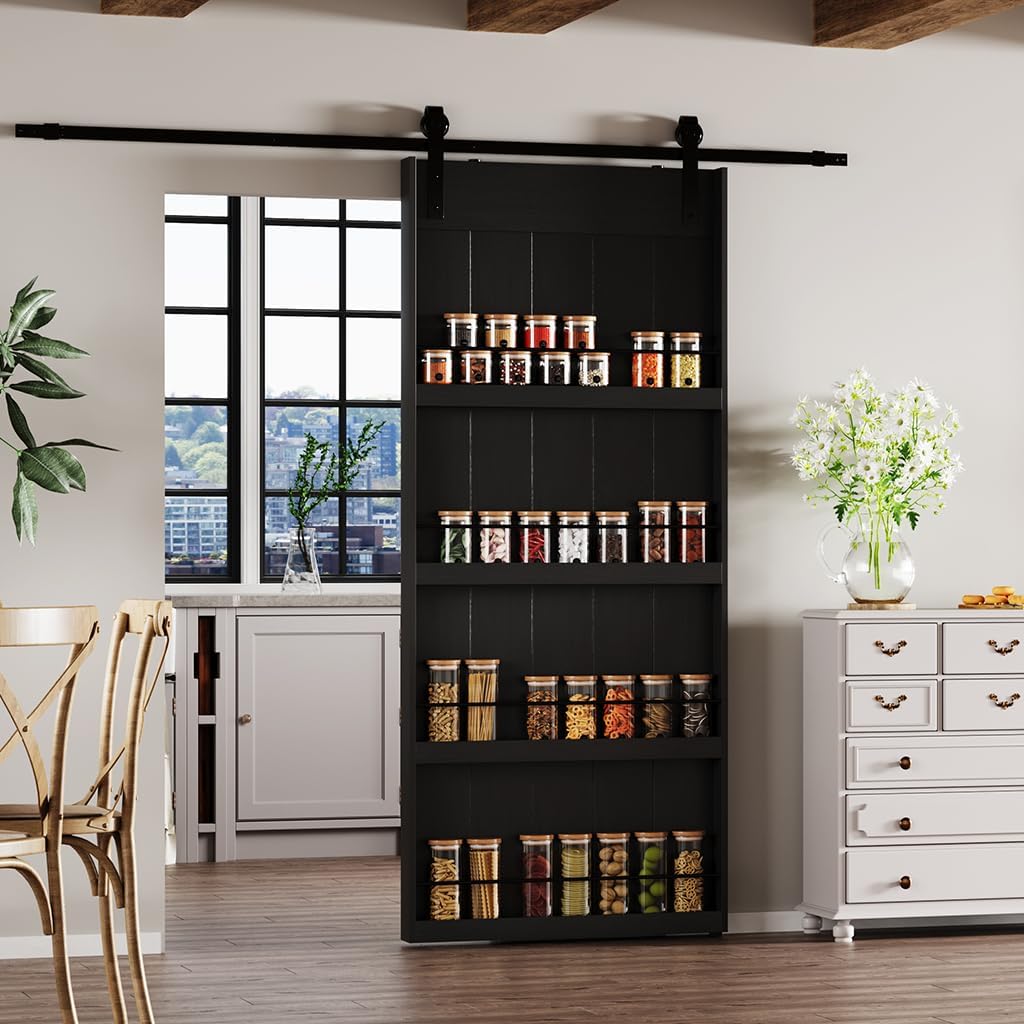 TENONER Black Solid Core MDF Bookshelf Sliding Barn Door for Living Rooms, Bedrooms, Closet