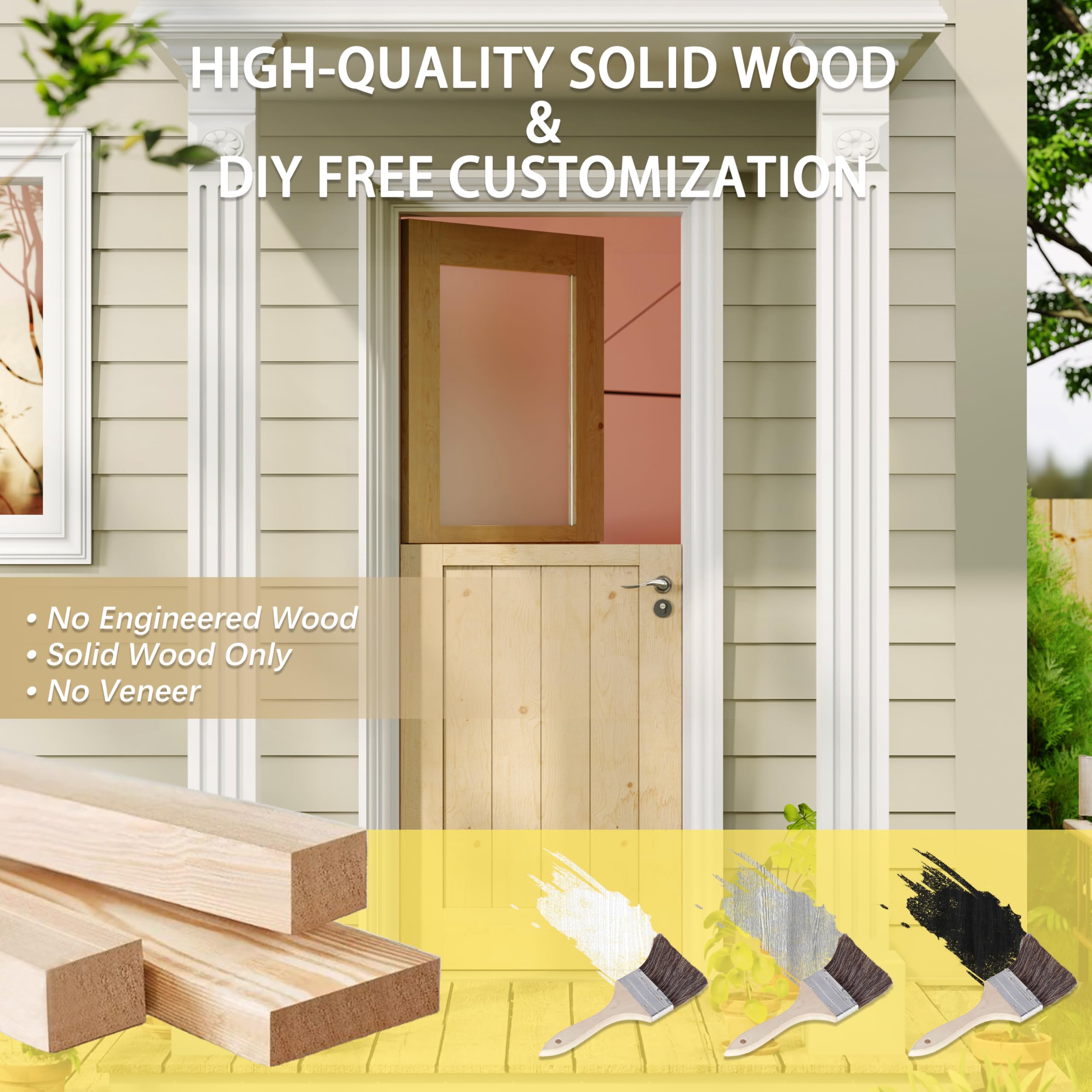 TENONER Pine Solid Core 1-Lite Tempered Frosted Glass Exterior Dutch Door