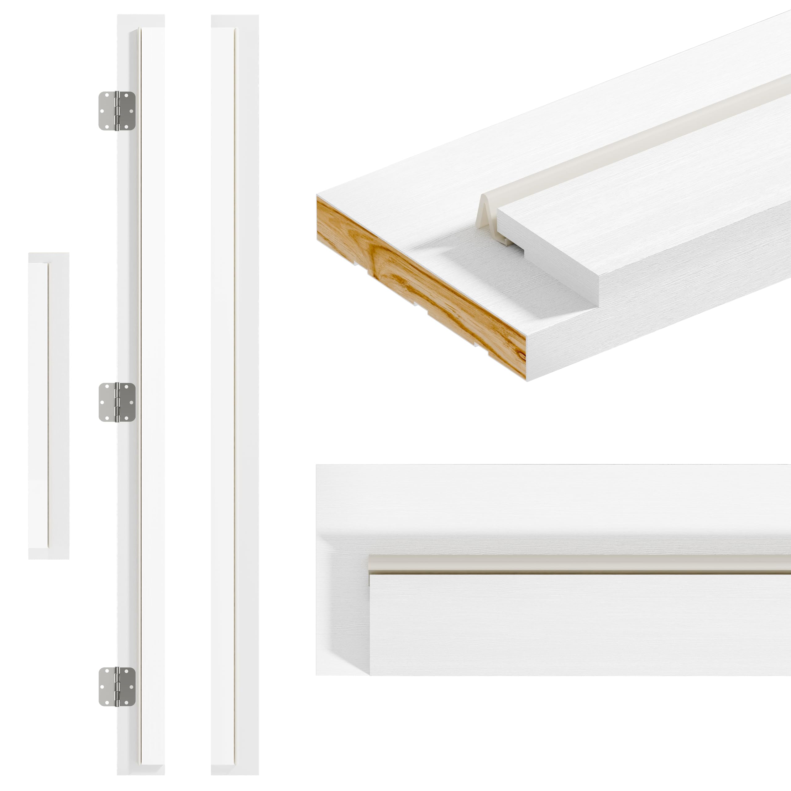 TENONER Pine Wood Primed Exterior Door Frame with Weatherstrip - Pre-Installed Hinges