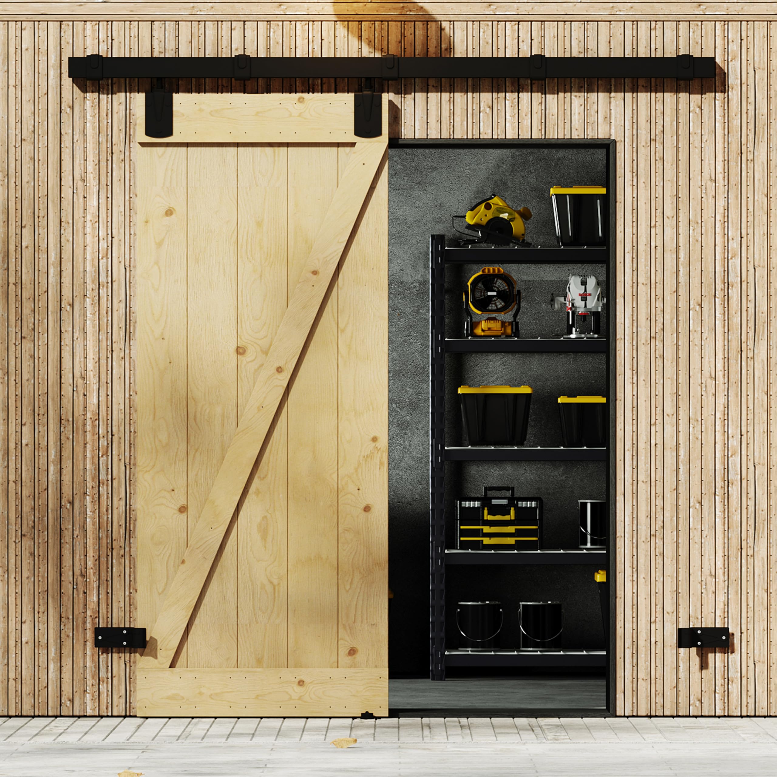 TENONER Pine Wood Z-Shaped Exterior Sliding Barn Door