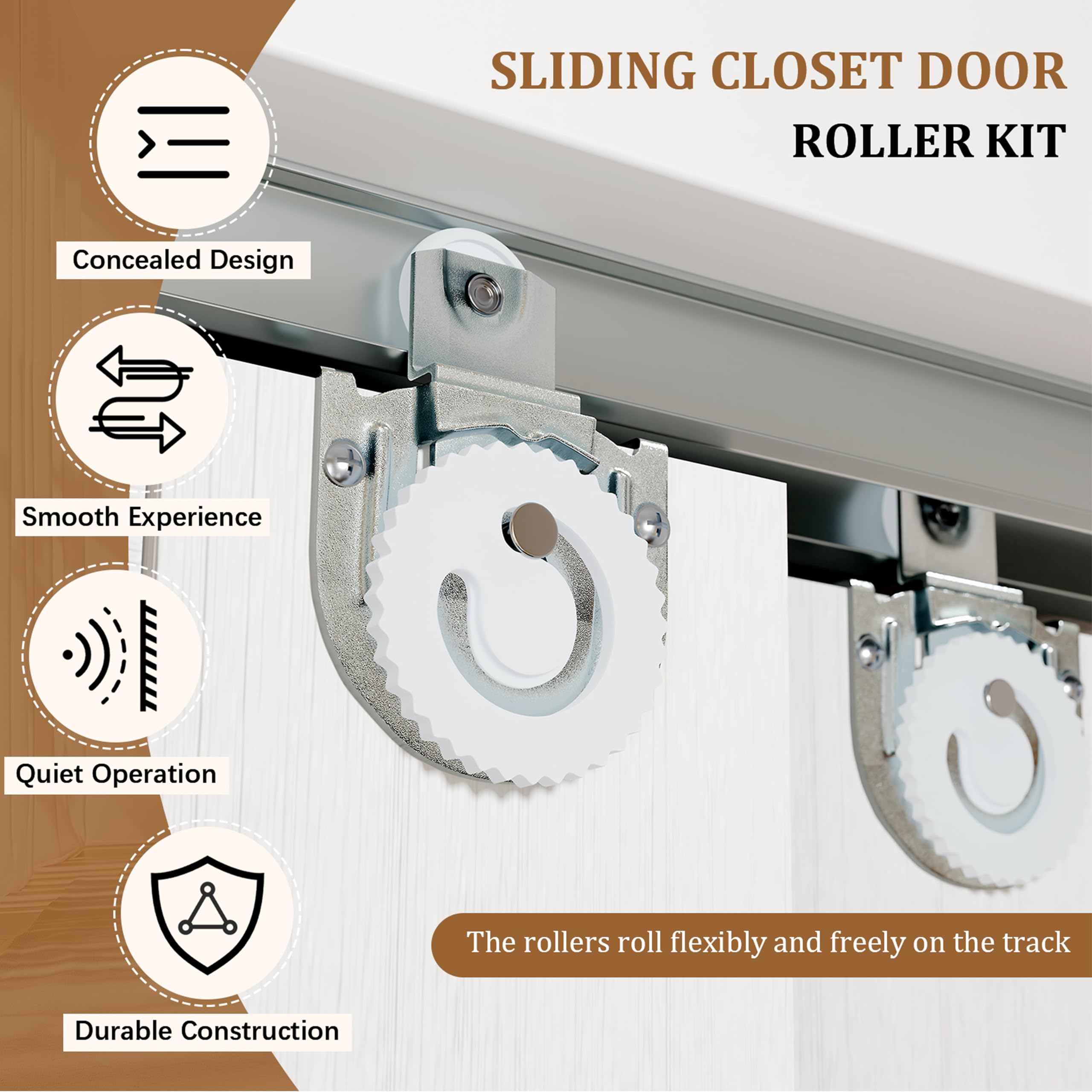 TENONER White 2-Panel Ultra-Thin Core Sliding Closet Doors with Top and Bottom Track & Complete Hardware Kit