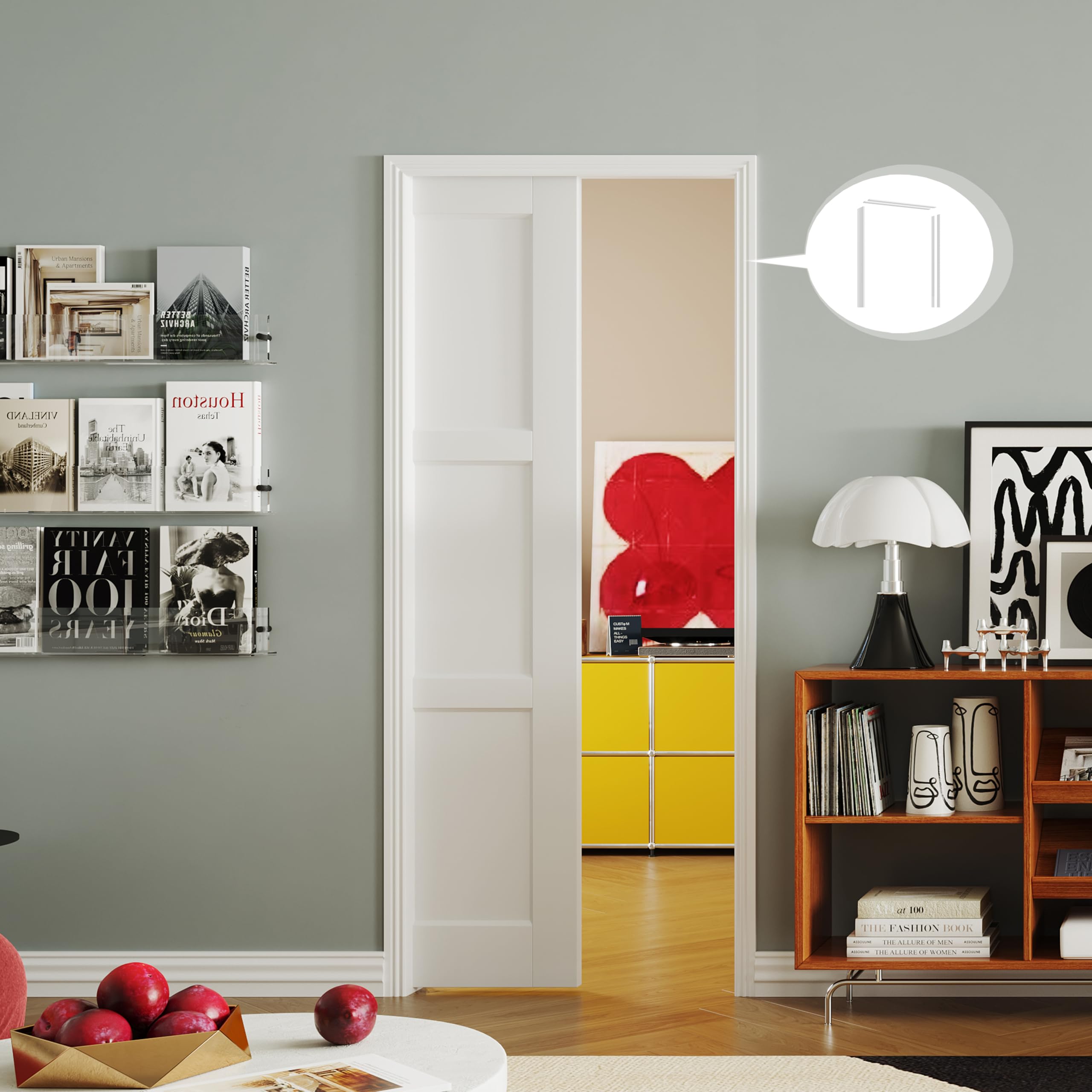TENONER White MDF 3-Panel Sliding Pocket Door for Bedroom, Closet, Pantry