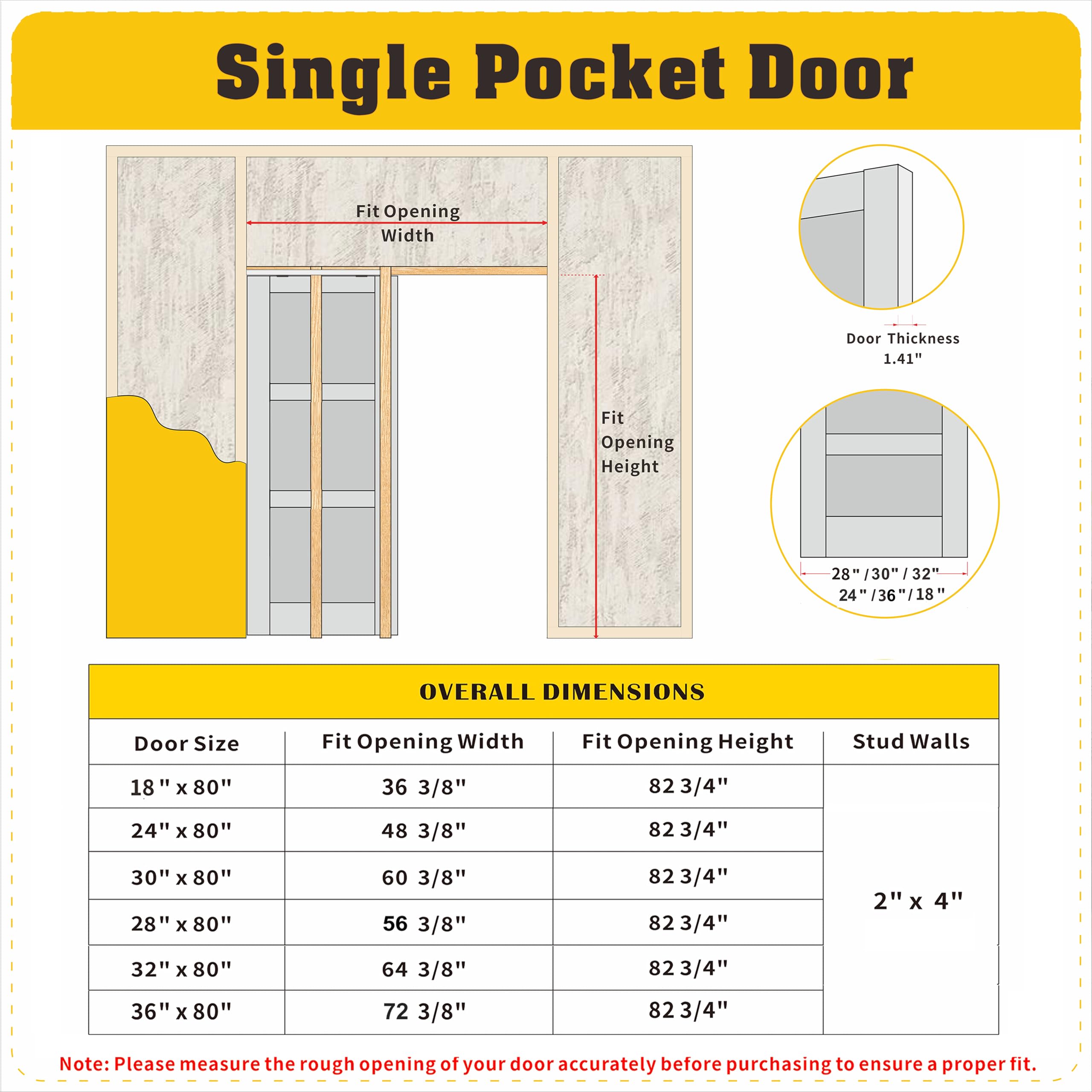 TENONER White MDF 3-Panel Sliding Pocket Door for Bedroom, Closet, Pantry