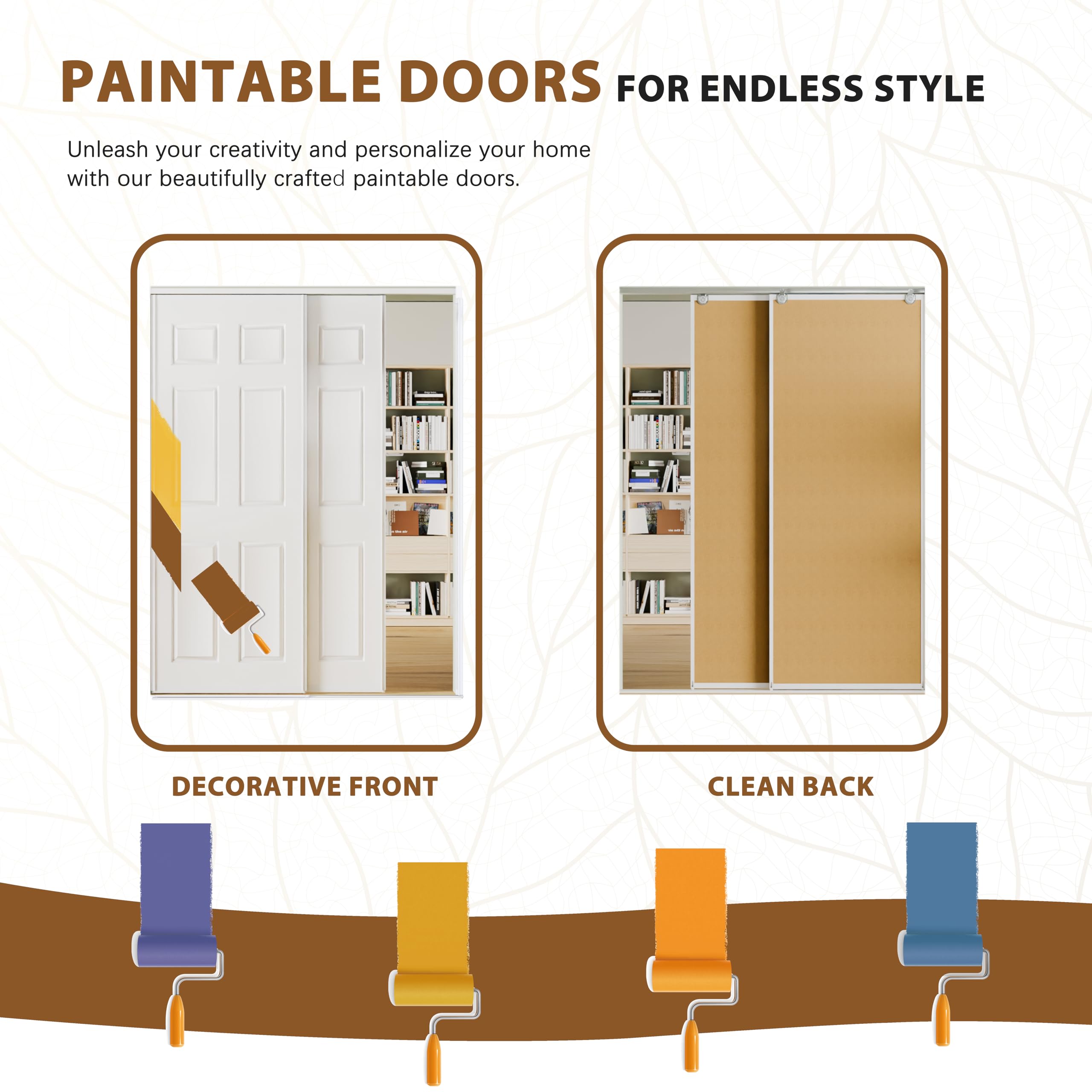 TENONER White 6-Panel Sliding Closet Door with Top and Bottom Track & Complete Hardware Kit - Ultra-Thin Preassembled Paintable