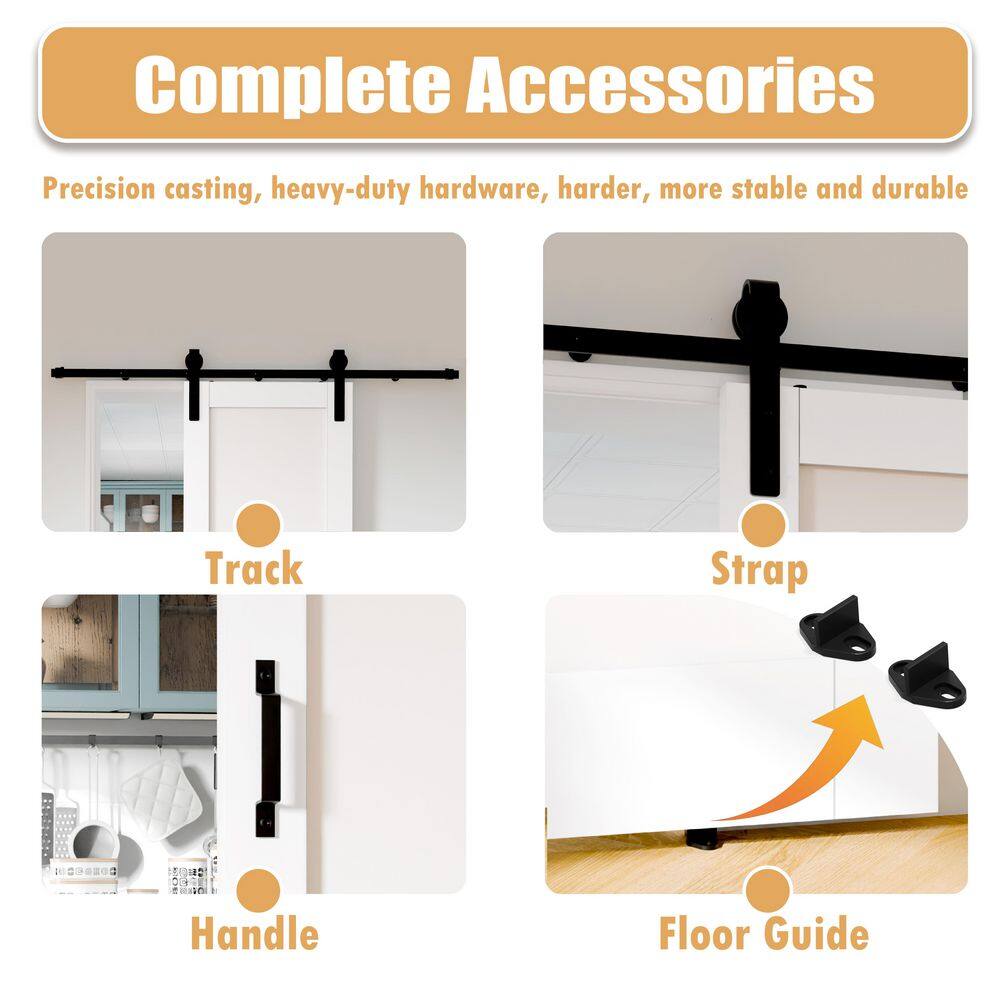 TENONER White Half Frosted Glass Half MDF Sliding Bran Door with Hardware
