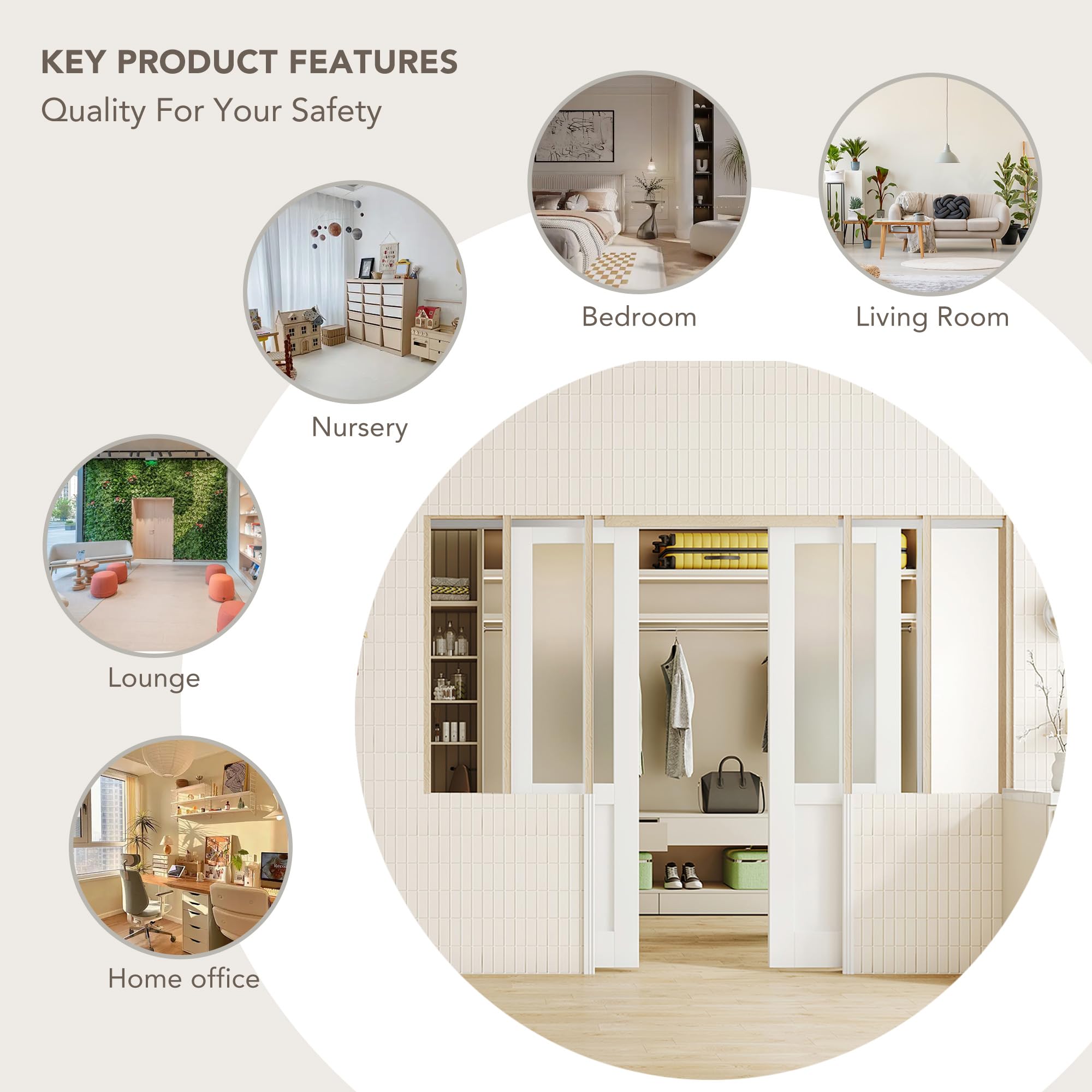 TENONER White Half Frosted Glass Half MDF Sliding Pocket Door with Hardware