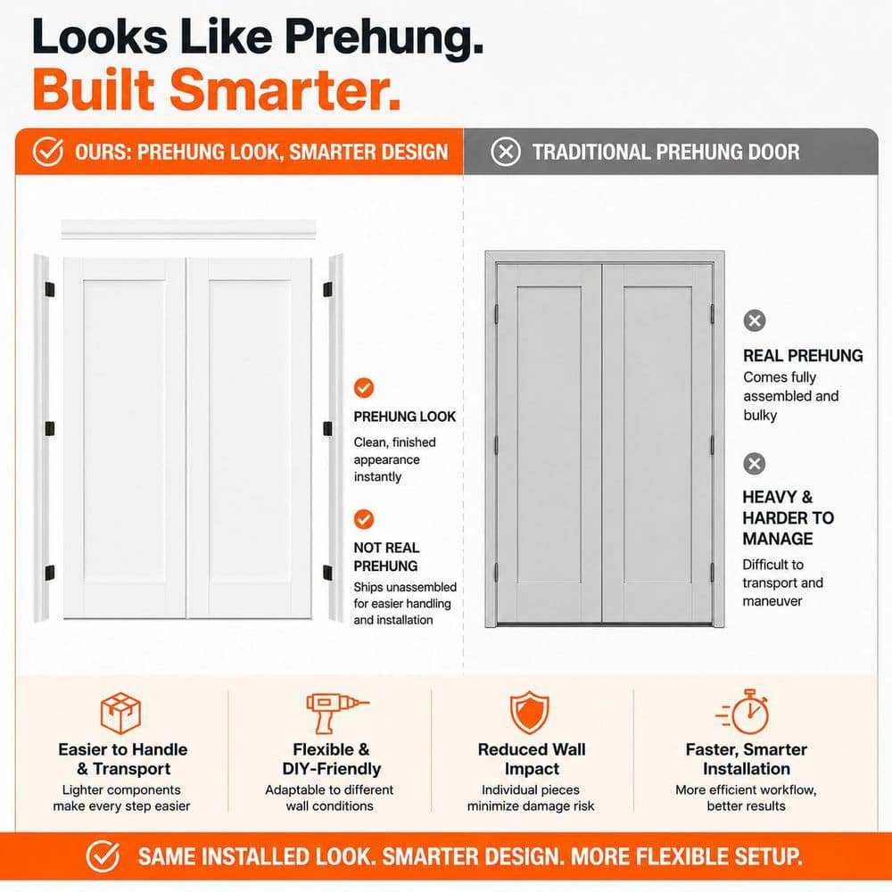 TENONER White Pre-Hung Double Door Jamb Frame Kit Including Latches And Door Handles