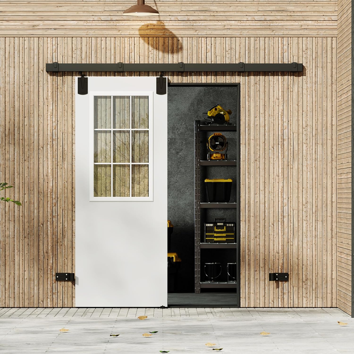 TENONER White Primed 9-Lite Clear Glass Exterior Sliding Barn Door without Pet Door, Ideal for Entrance, Durable Construction, No Hinges or Handles Included