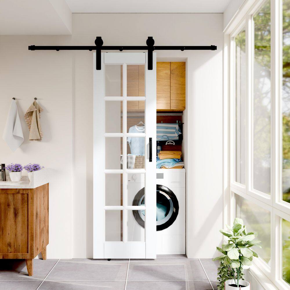 TENONER White Primed Finished MDF 10-Lite Clear Glass Sliding Barn Door Slab for Living Room, Bedroom, Hallway