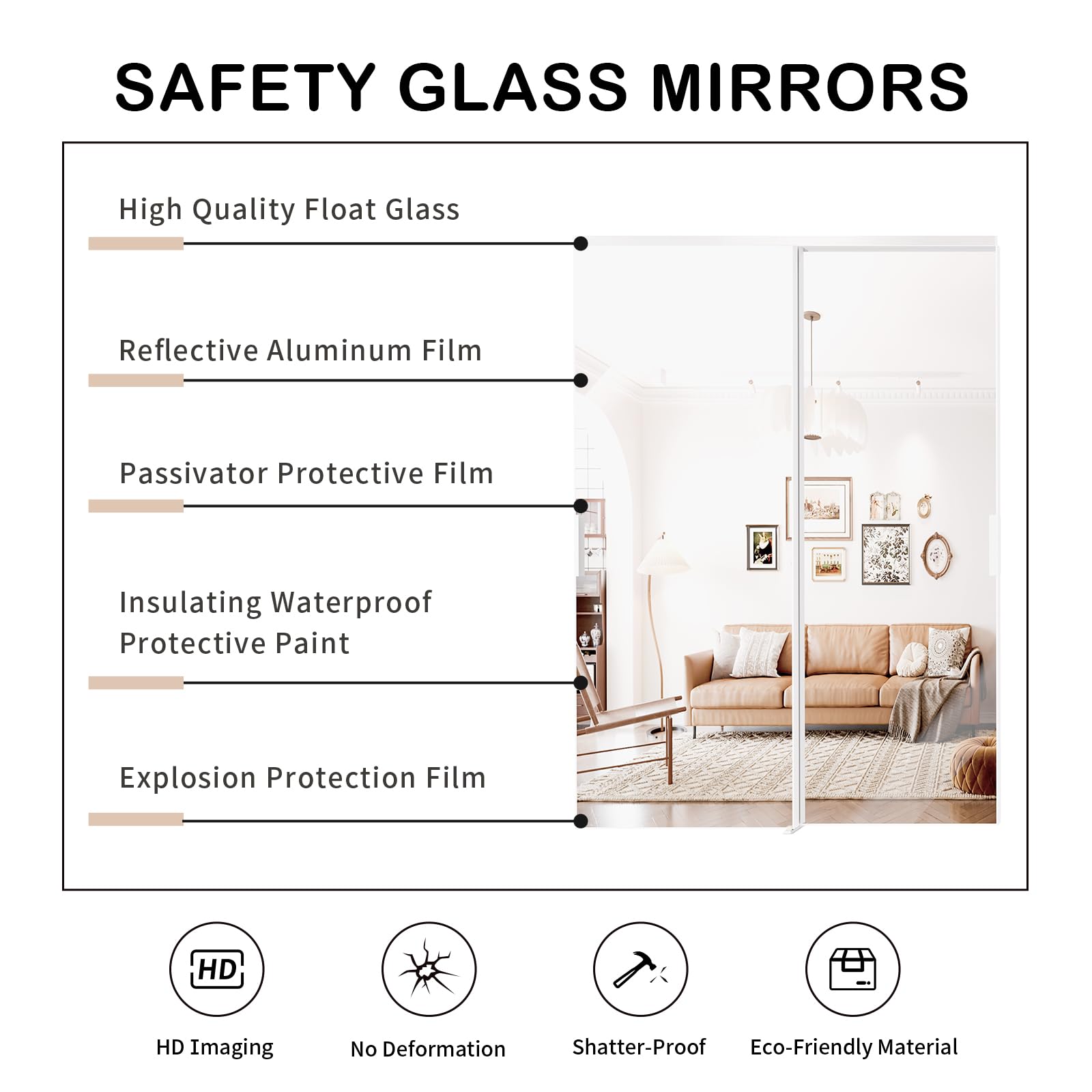 TENONER White Aluminum Frame Mirrored Sliding Closet Door for Bedroom, Closet, and Living Room - Space-Saving, Durable