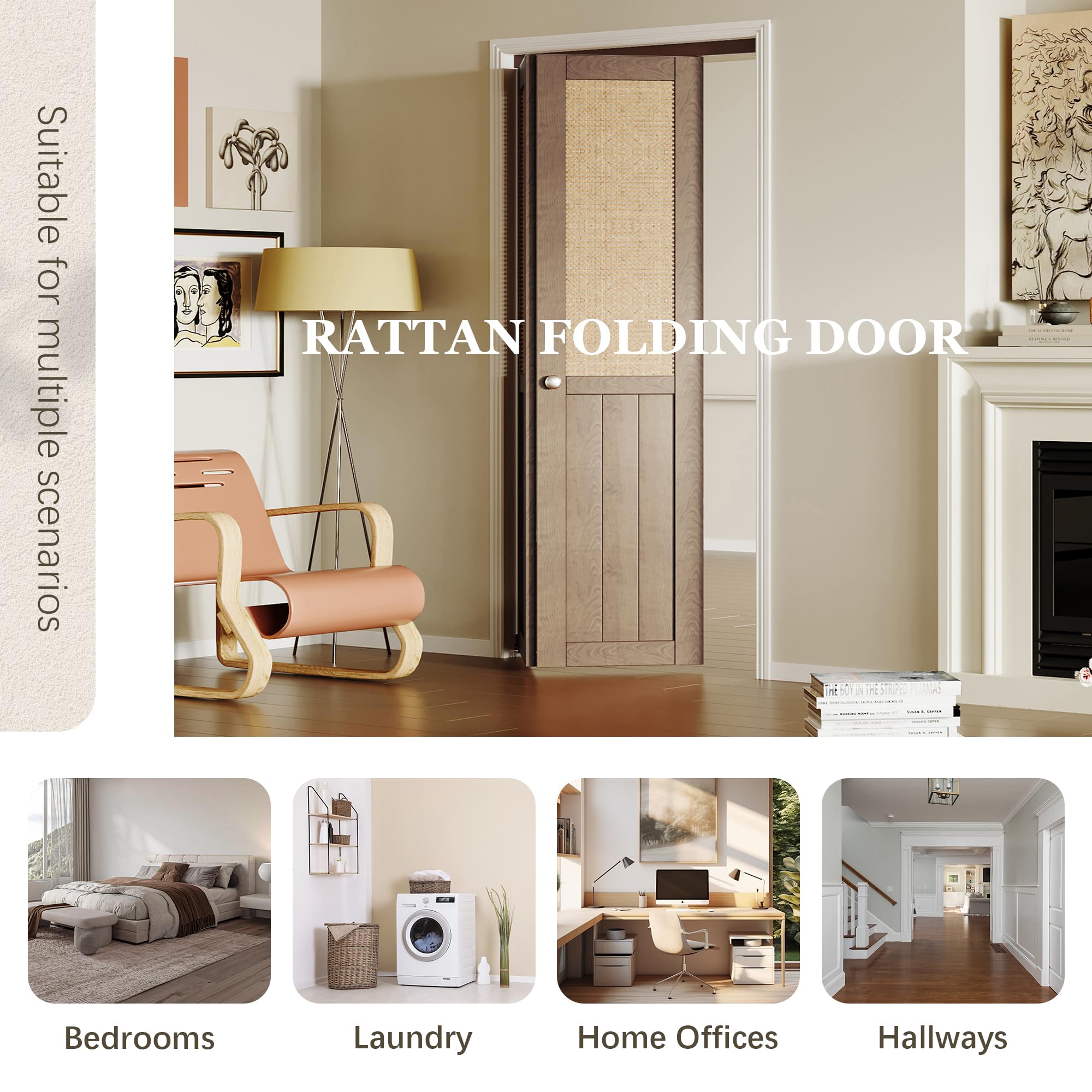TENONER Brown MDF Webbing & Wood Bi-fold Doors with Hardware