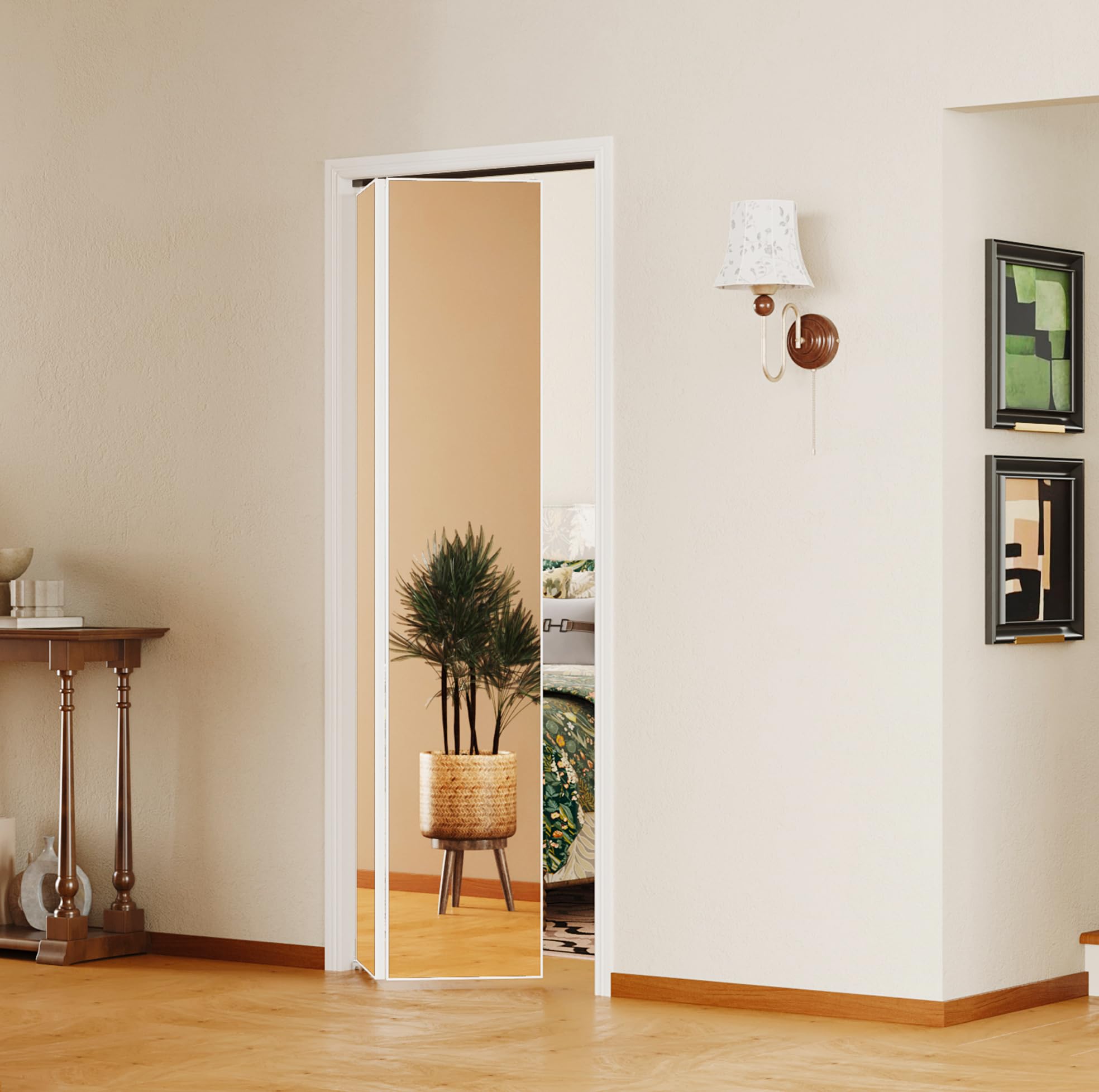 TENONER Silver Aluminum Frame Mirrored Glass Bi-Fold Interior Door for Closet, Bedroom, Laundry Room - Brightening Effect, Perfect for Dressing Design with Hardware Kits