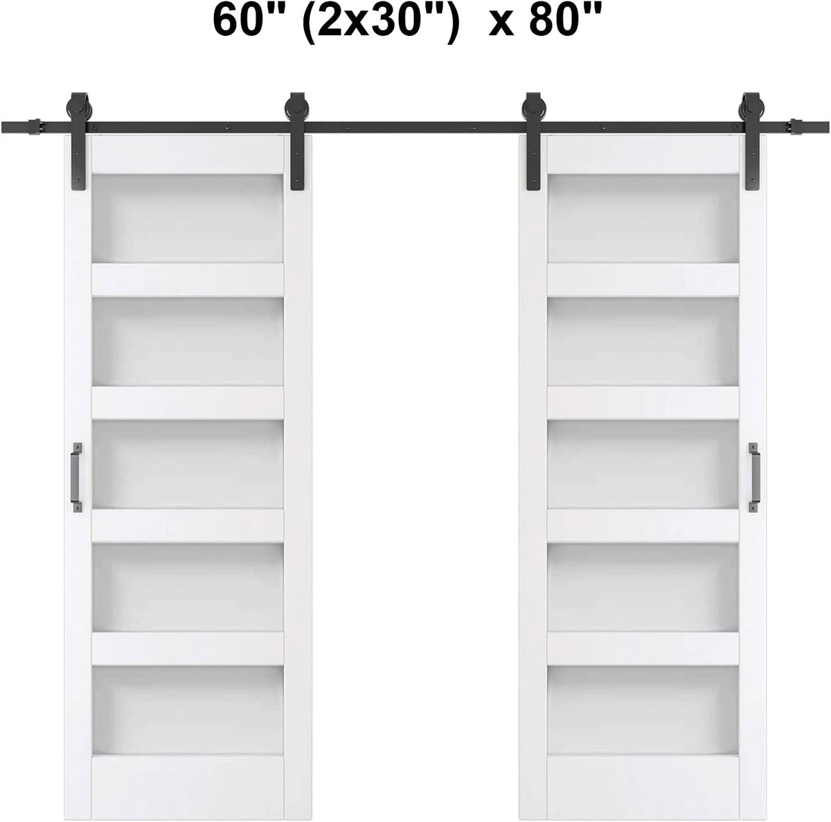 TENONER White 5-Panel Frosted Glass Sliding Barn Door | MDF Door Panel, Waterproof Surface