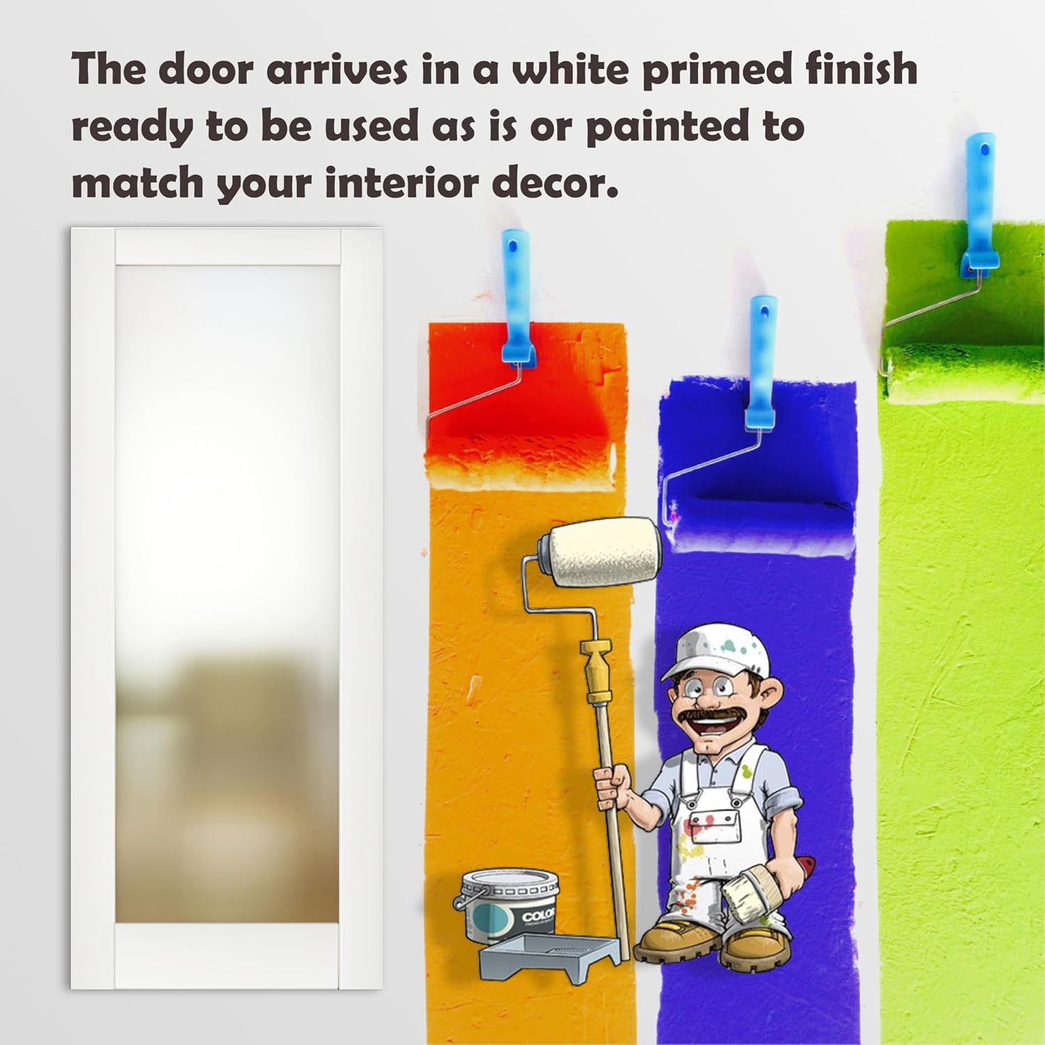 TENONER White Border 1-Lite Frosted Glass Sliding Pocket Door with Soft Close