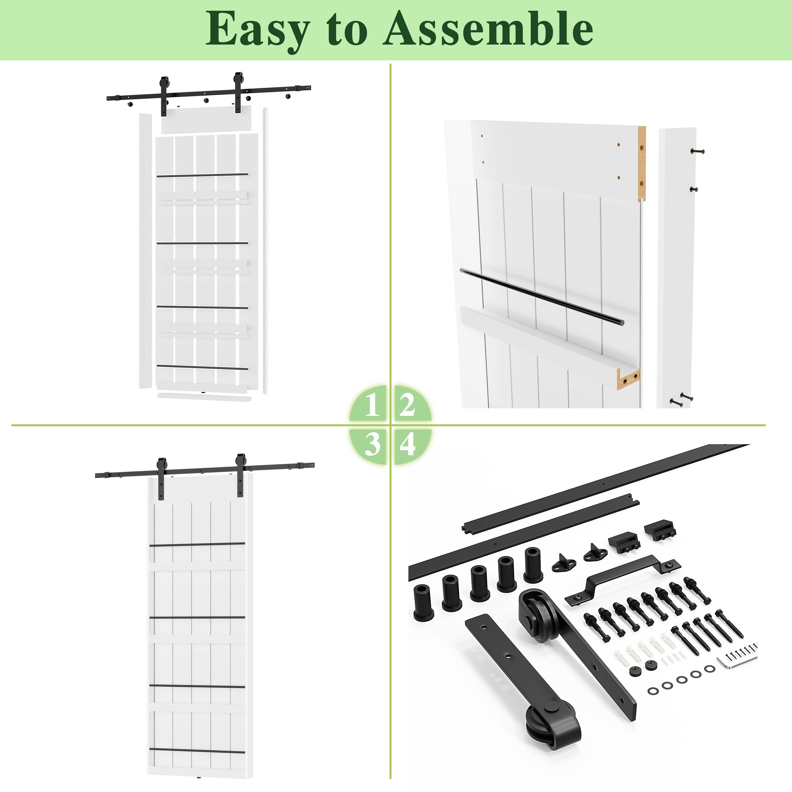 TENONER White MDF Bookshelf Single/Double Sliding Barn Door for Living Rooms, Bedrooms, Closet, Easy to Assemble