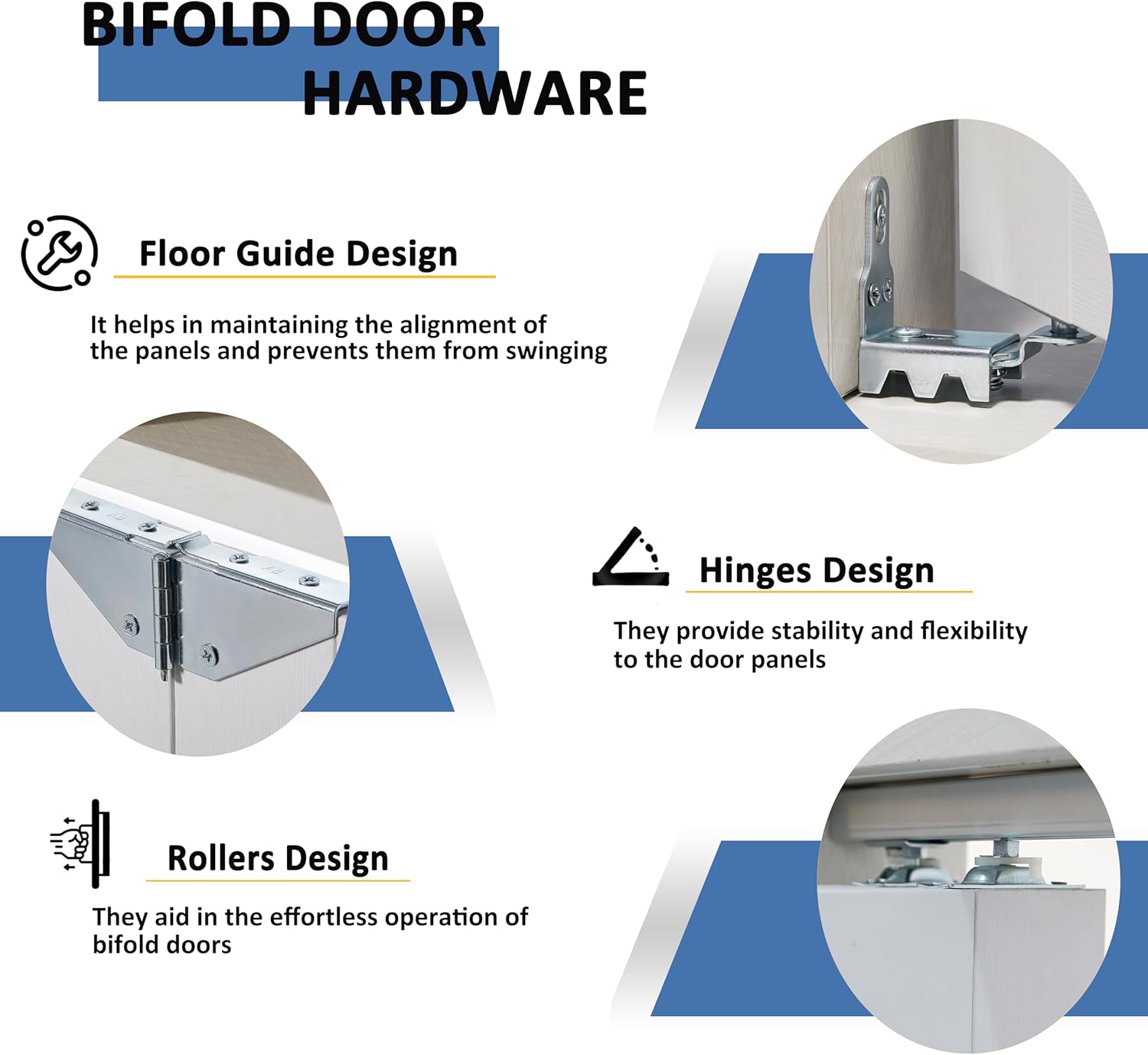 TENONER White MDF 3-Lite Clear Glass Bi-Fold Door for Closet, Laundry Room, Bathroom - Space-Saving with Hardware Kits