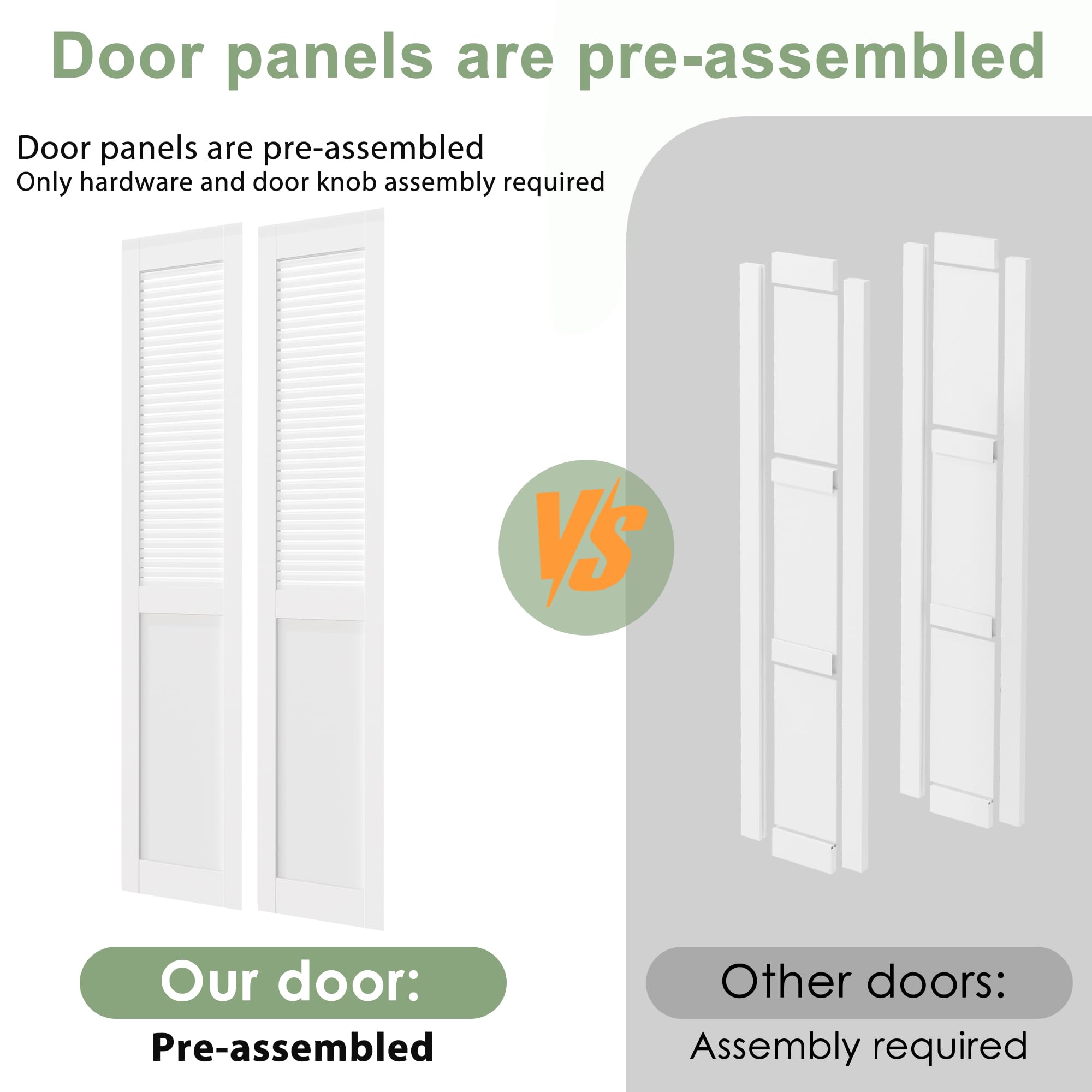 TENONER White MDF Half Louvered Bi-Fold Interior Door for Closet, Pantry, Laundry Room - Ventilation-Friendly with Hardware Kits