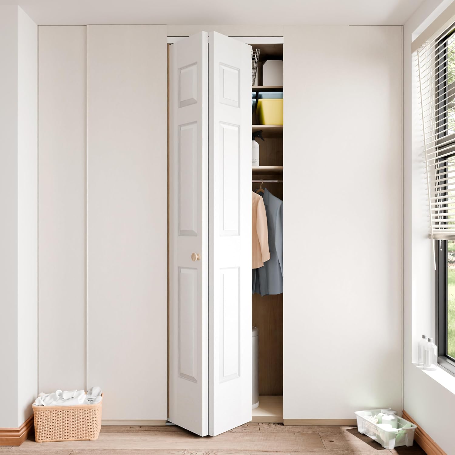 TENONER White MDF Hollow Core 6 Panel Bi-Fold Interior Door for Closet, Pantry, Laundry Room - Space-Saving and Easy-to-Operate