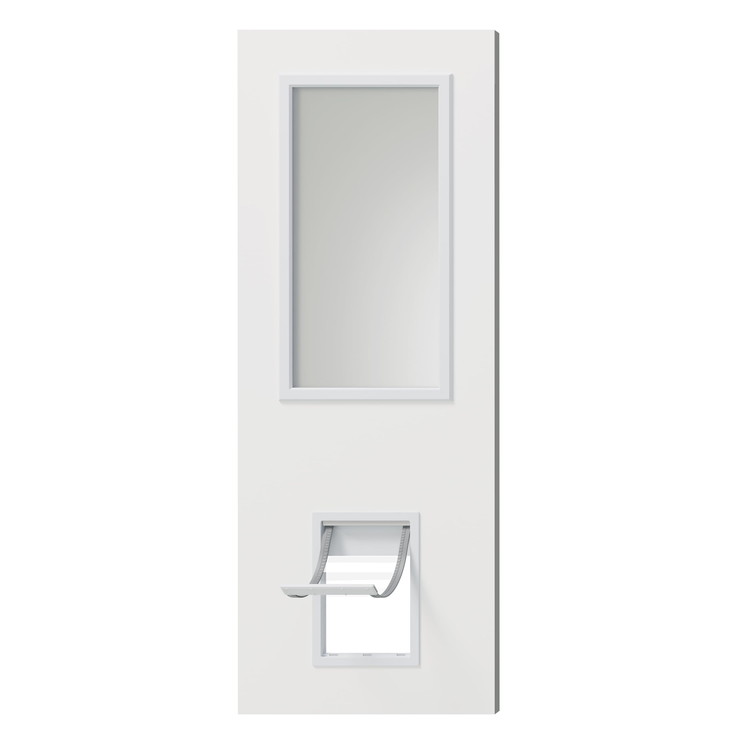 TENONER White Primed 1-Lite Silk-Screened Glass Exterior Door with Dog Door, No Hinges or Handles Included