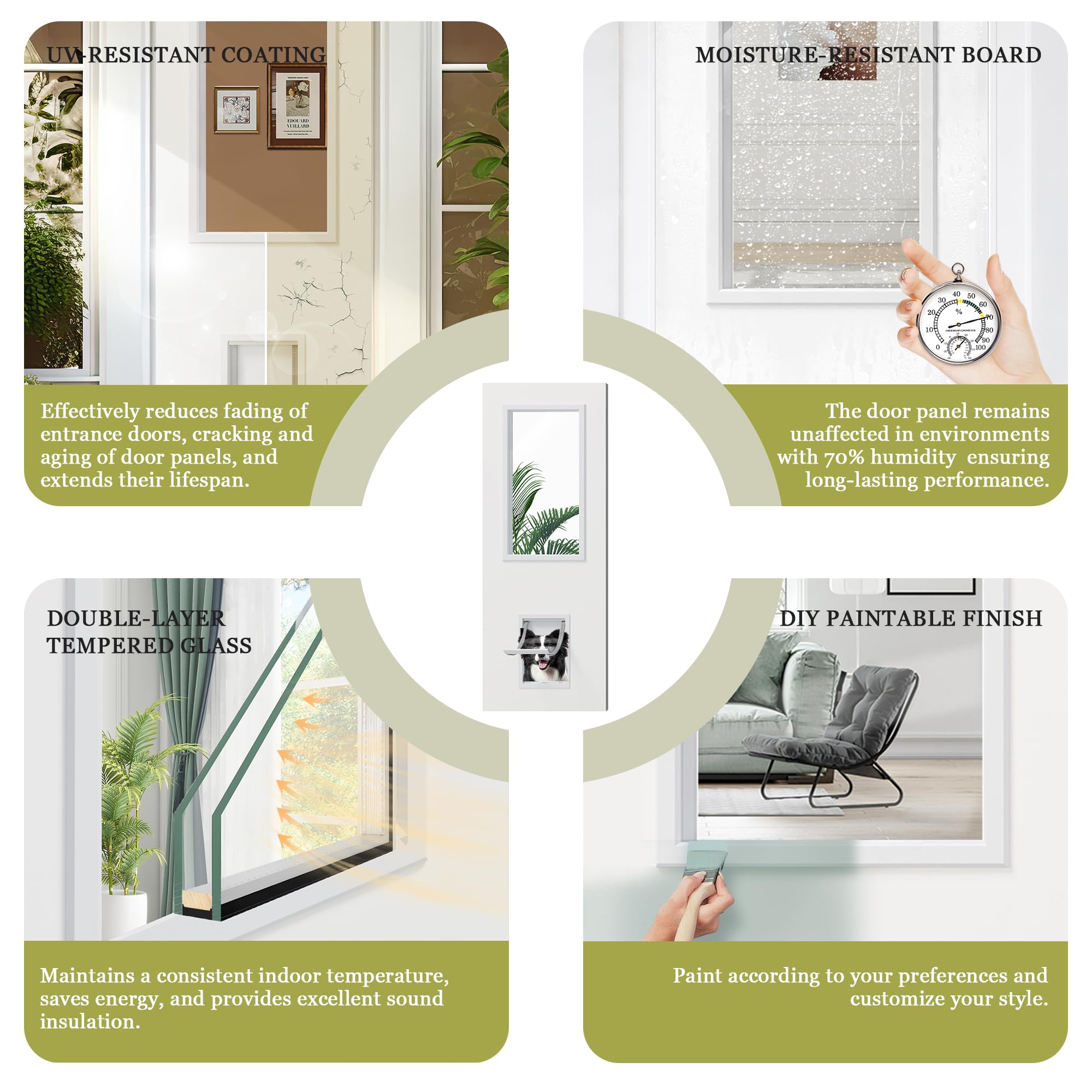 TENONER White Primed 1-Lite Clear Glass Exterior Dog Doors, No Hinges or Handles Included