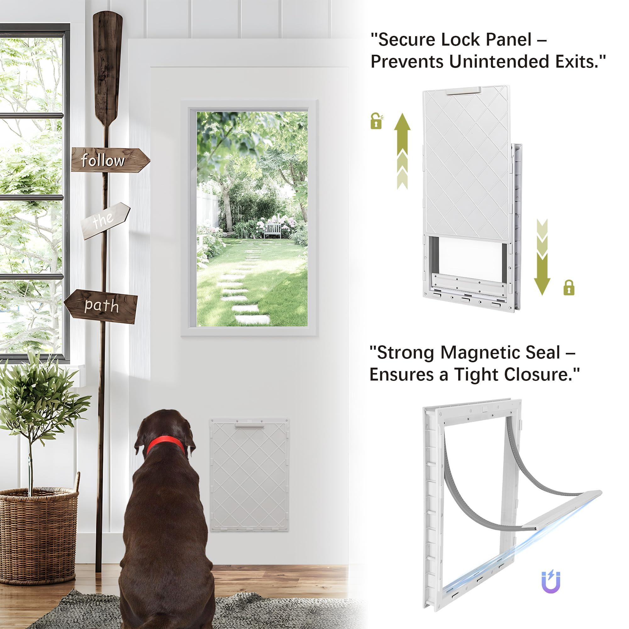TENONER White Primed 1-Lite Clear Glass Exterior Dog Doors, No Hinges or Handles Included