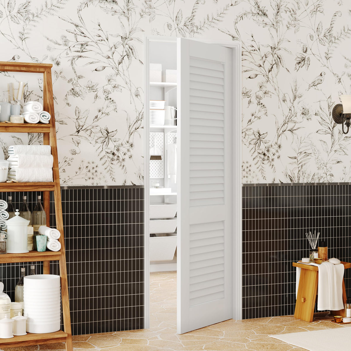 TENONER White Primed Solid Core Slab / Prehung Louvered Ventilation Interior Door - Single or Double Available