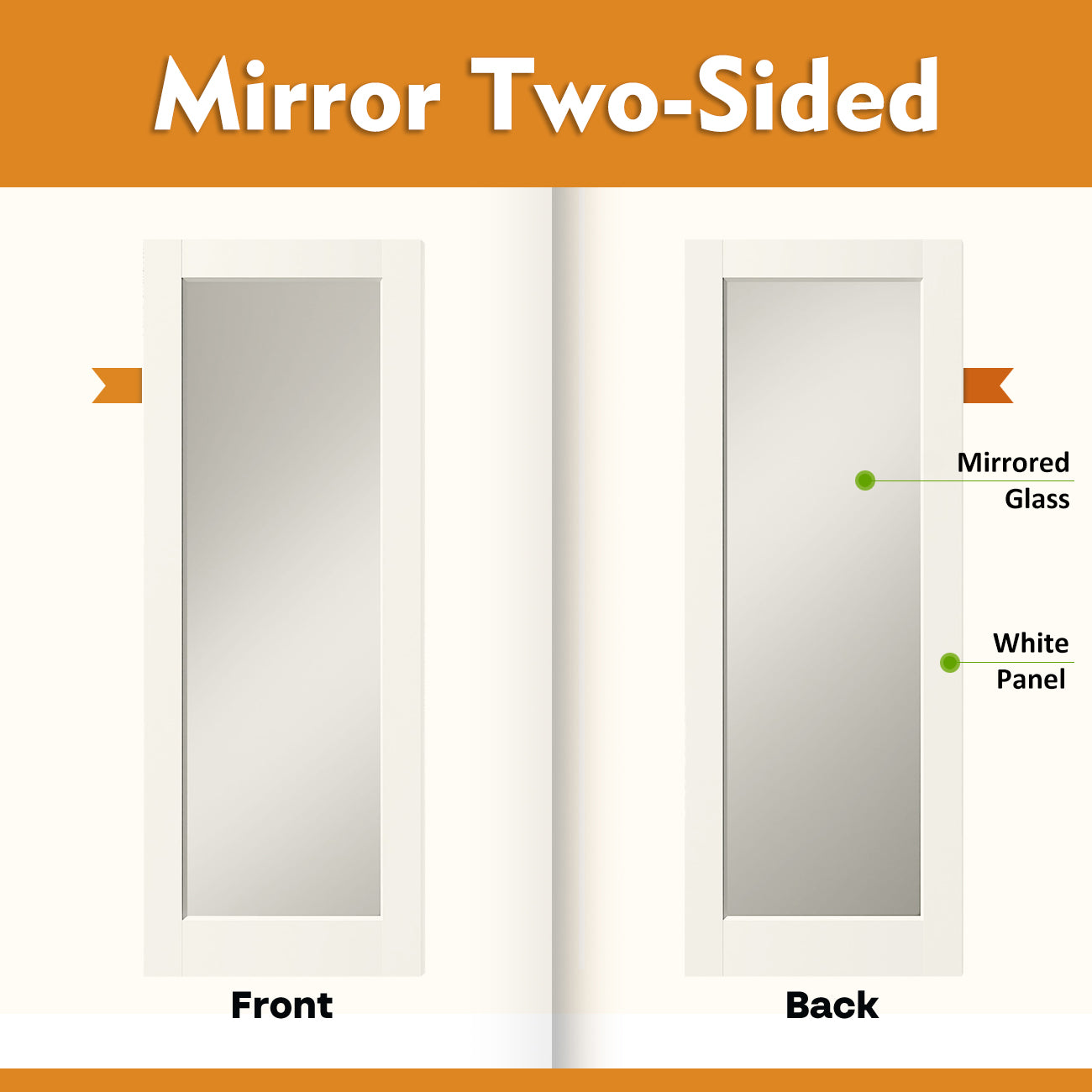 TENONER White MDF 1-Lite Double-Sided Mirror Glass Sliding Pocket Door for Bedroom, Closet, and Hallway - Space-Saving, No Panel Assembly Required with Frame and Hardware Kits