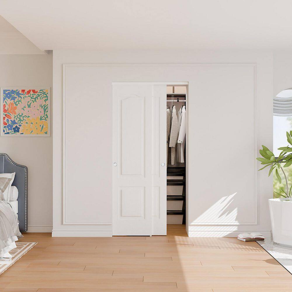 TENONER White MDF 2-Panel Hollow Sliding Closet Door for Bedroom, Pantry - Space-Saving, Smooth and Quiet Operation