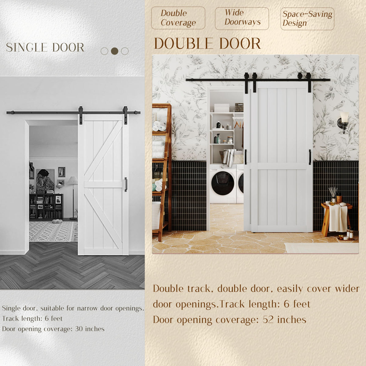 TENONER White Primed H-Frame MDF Panel Sliding Bypass Barn Door