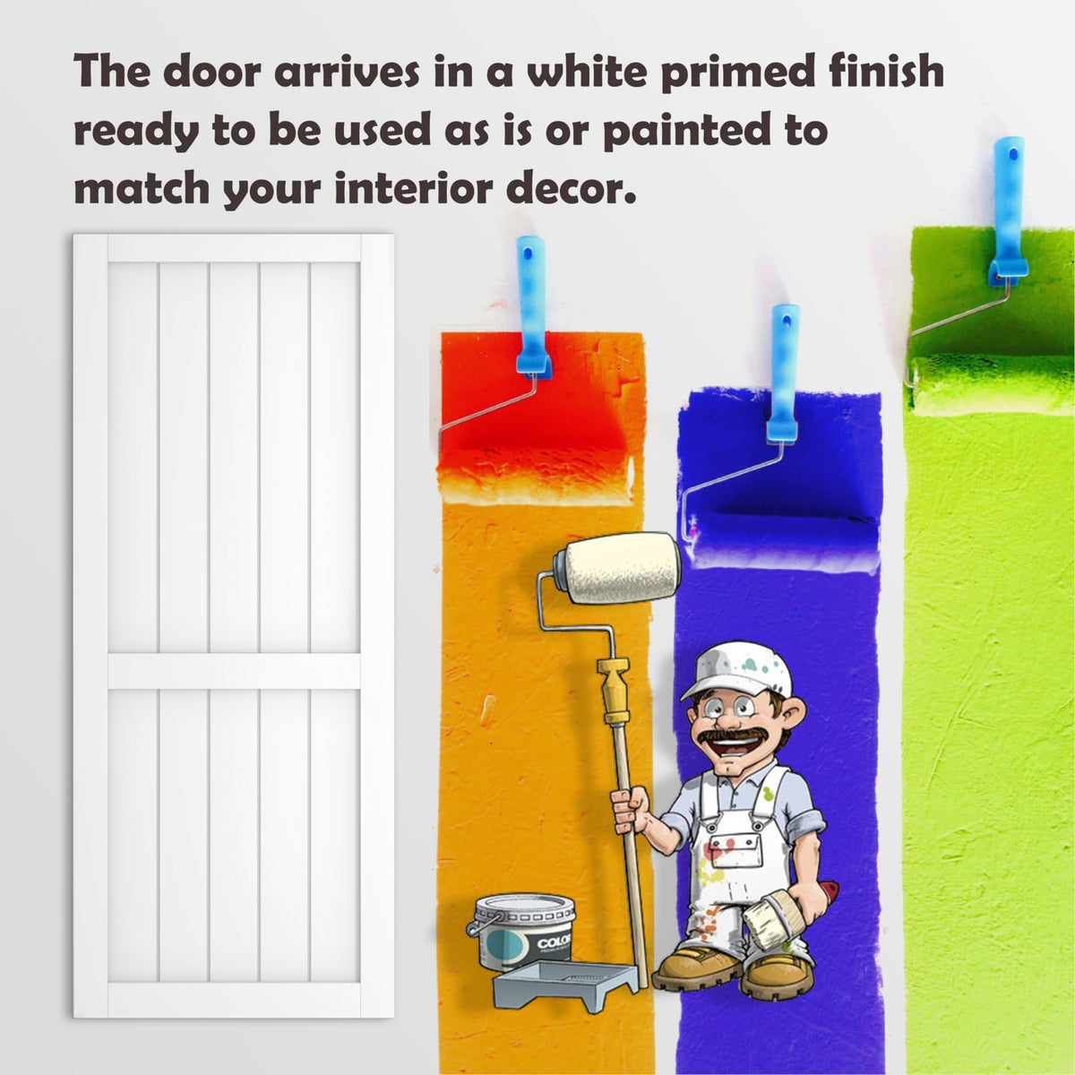 TENONER White Primed H-Frame MDF Panel Sliding Bypass Barn Door