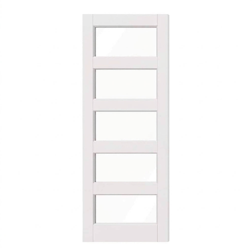 White Primed Solid Core 5-Lite Clear Glass Slab / Prehung Interior Door Slab for Closet, Bedroom, Pantry - Easy to Clean